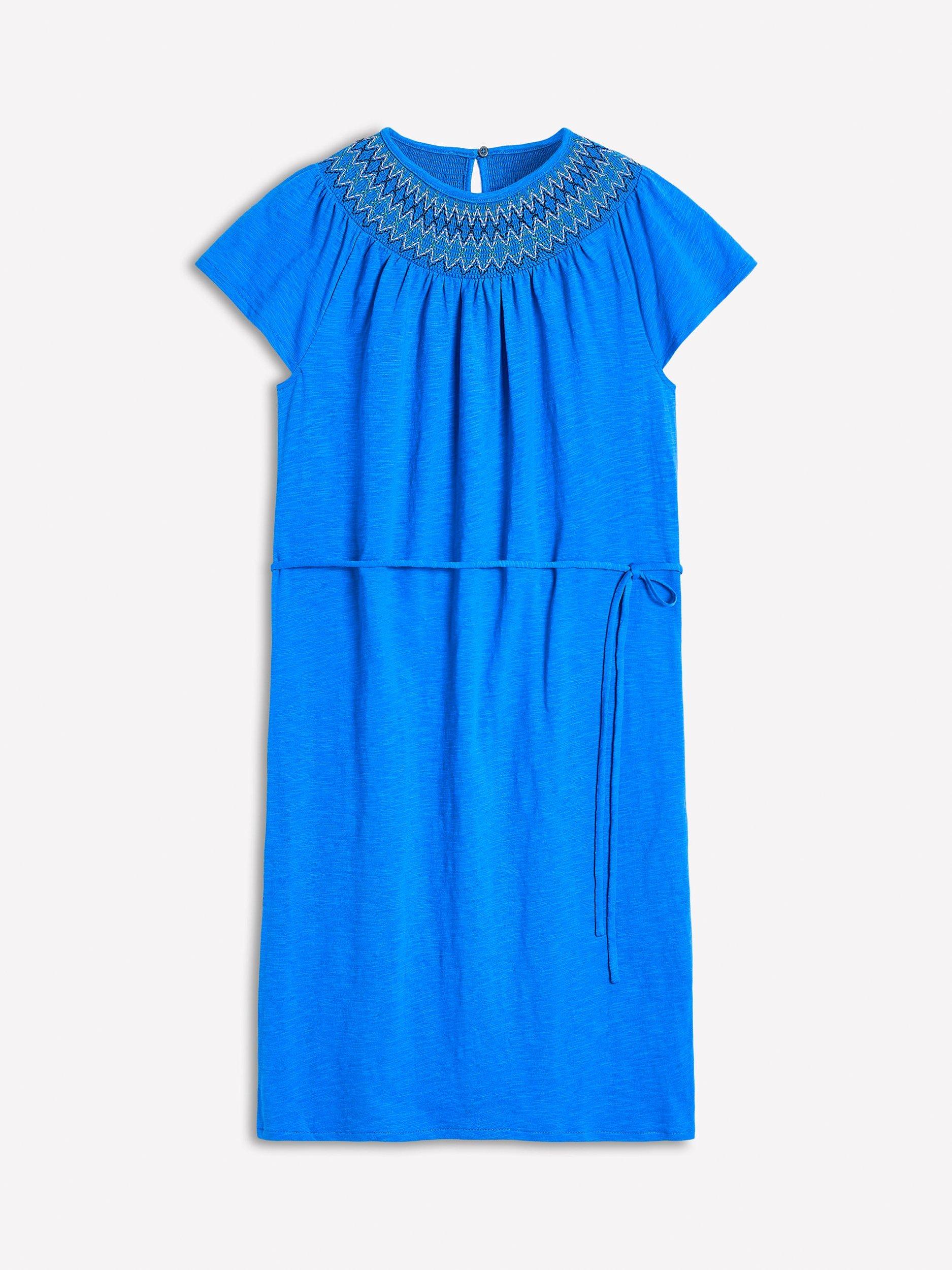 Product image 5 of 5, which shows Boden Nina Smocked Cotton Mini Dress, Kingfisher Blue, 8
