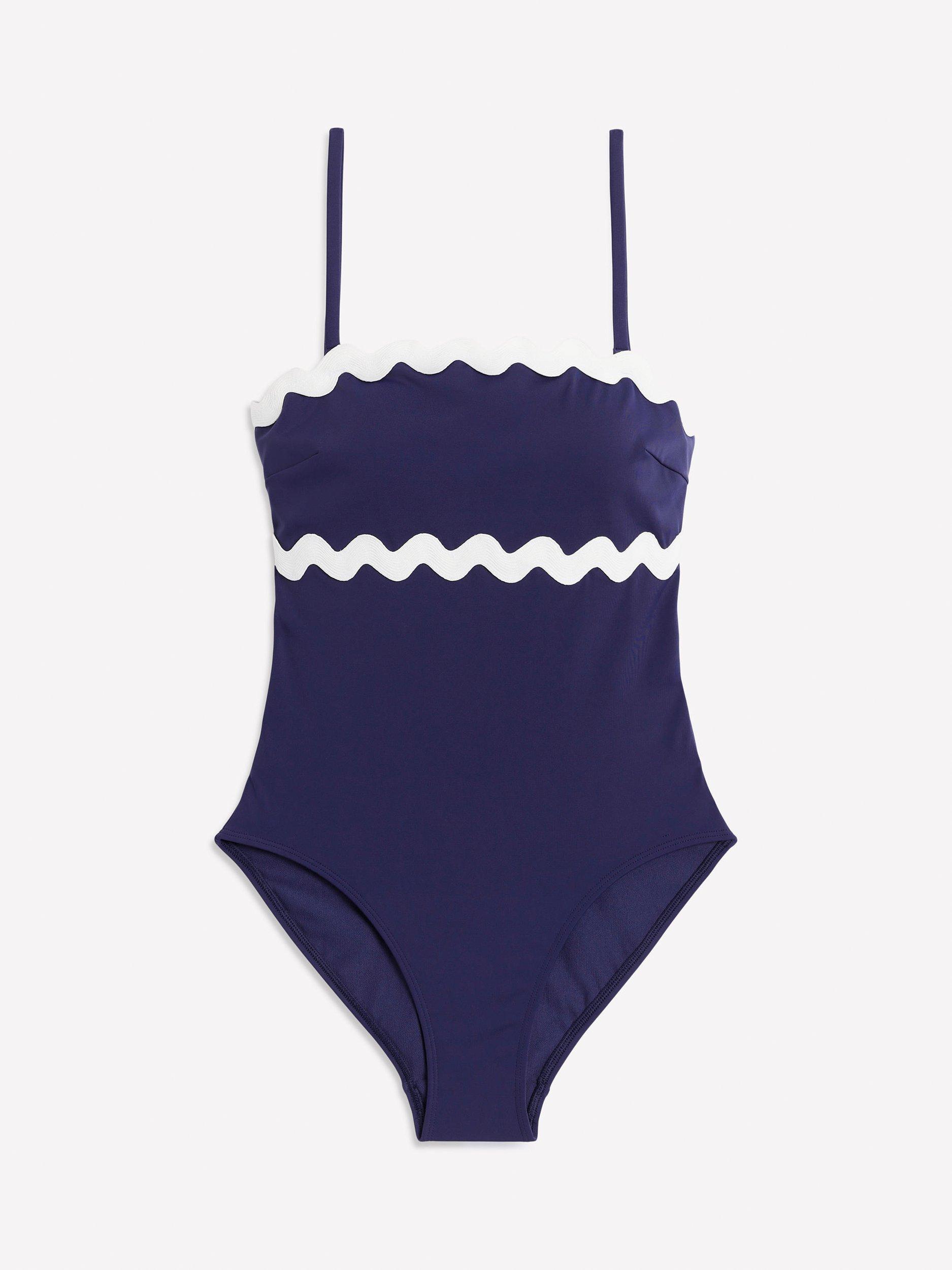 Product image 5 of 6, which shows Boden Giant Rik Rak Swimsuit, Navy/Ivory, 8