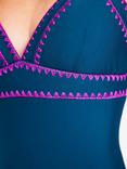 Boden Kasos Embroidered Trim Swimsuit, Oceanside/Fuchsia