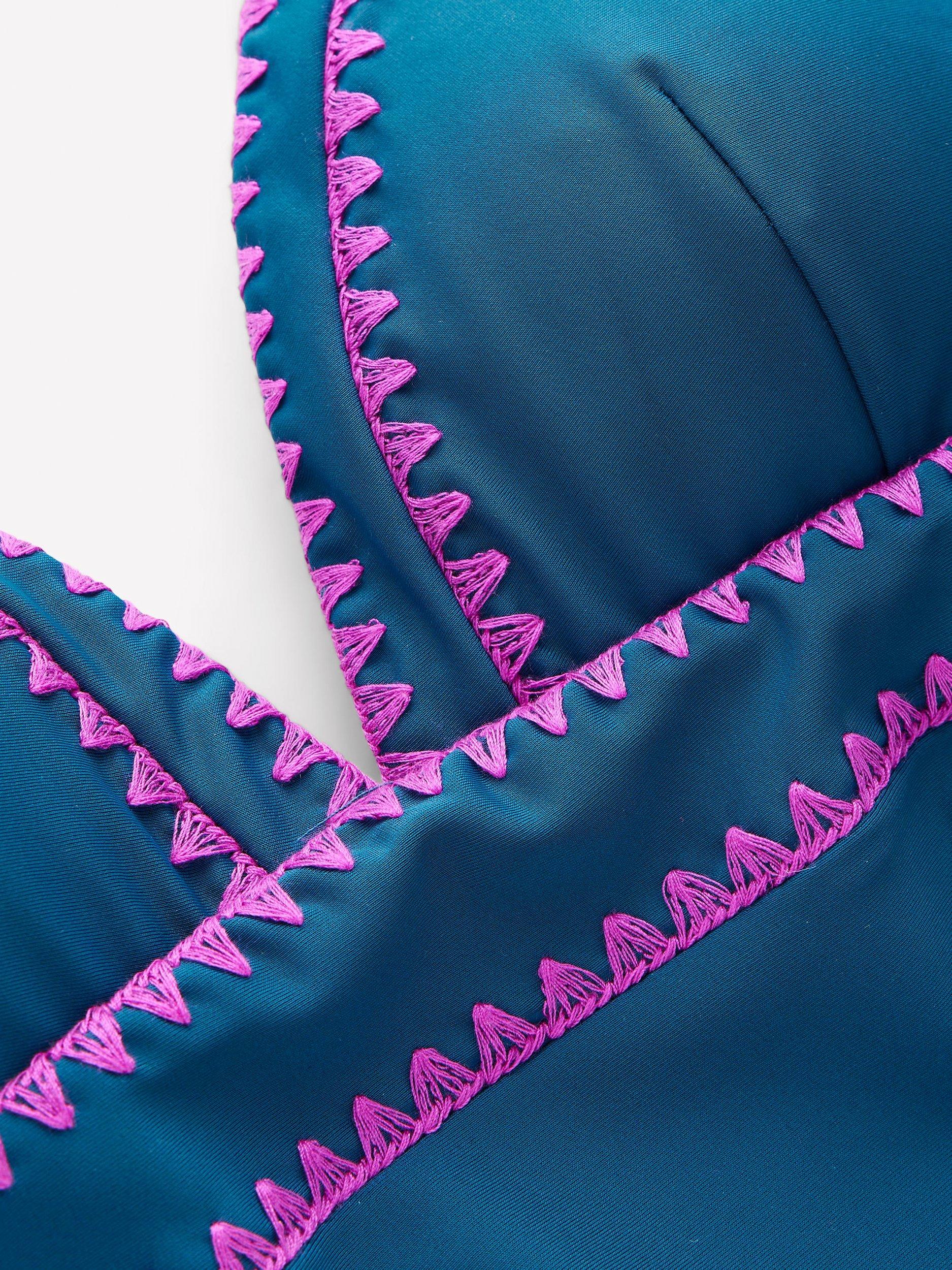 Product image 6 of 6, which shows Boden Kasos Embroidered Trim Swimsuit, Oceanside/Fuchsia, 8