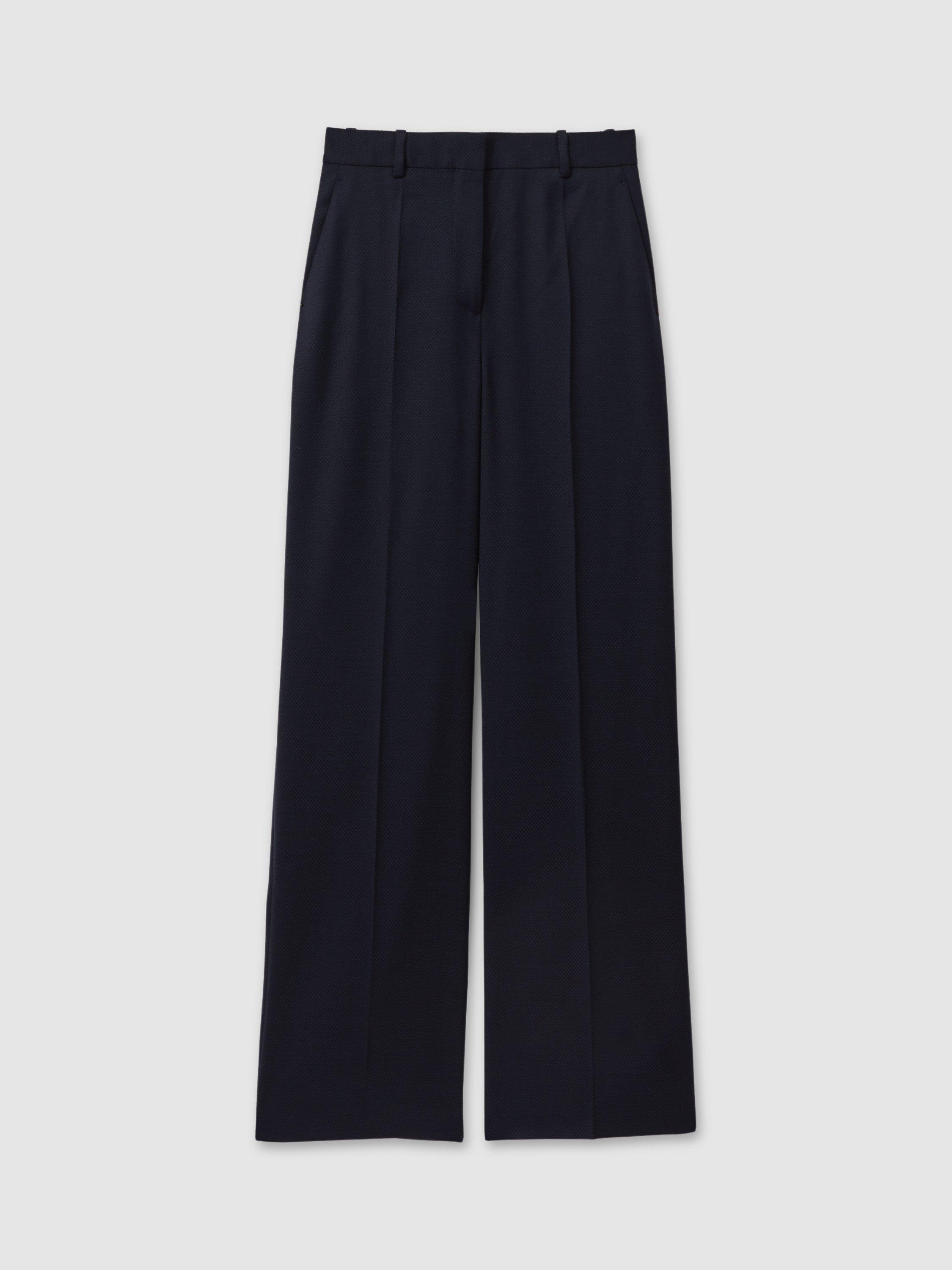 Product image 3 of 5, which shows Reiss Petite Hallie Wool Blend Wide Leg Trousers, Navy, 6Pt