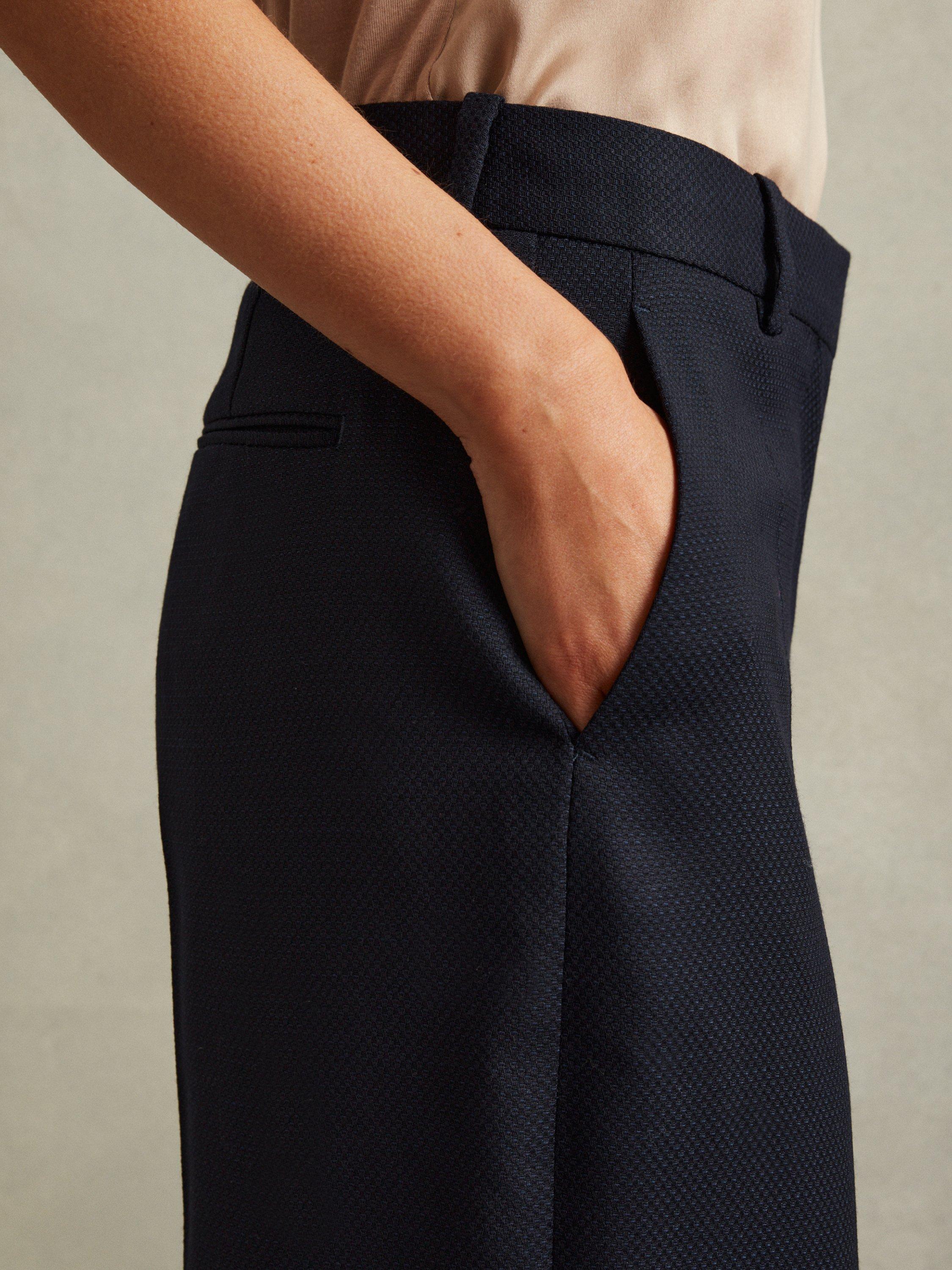 Product image 5 of 5, which shows Reiss Petite Hallie Wool Blend Wide Leg Trousers, Navy, 6Pt