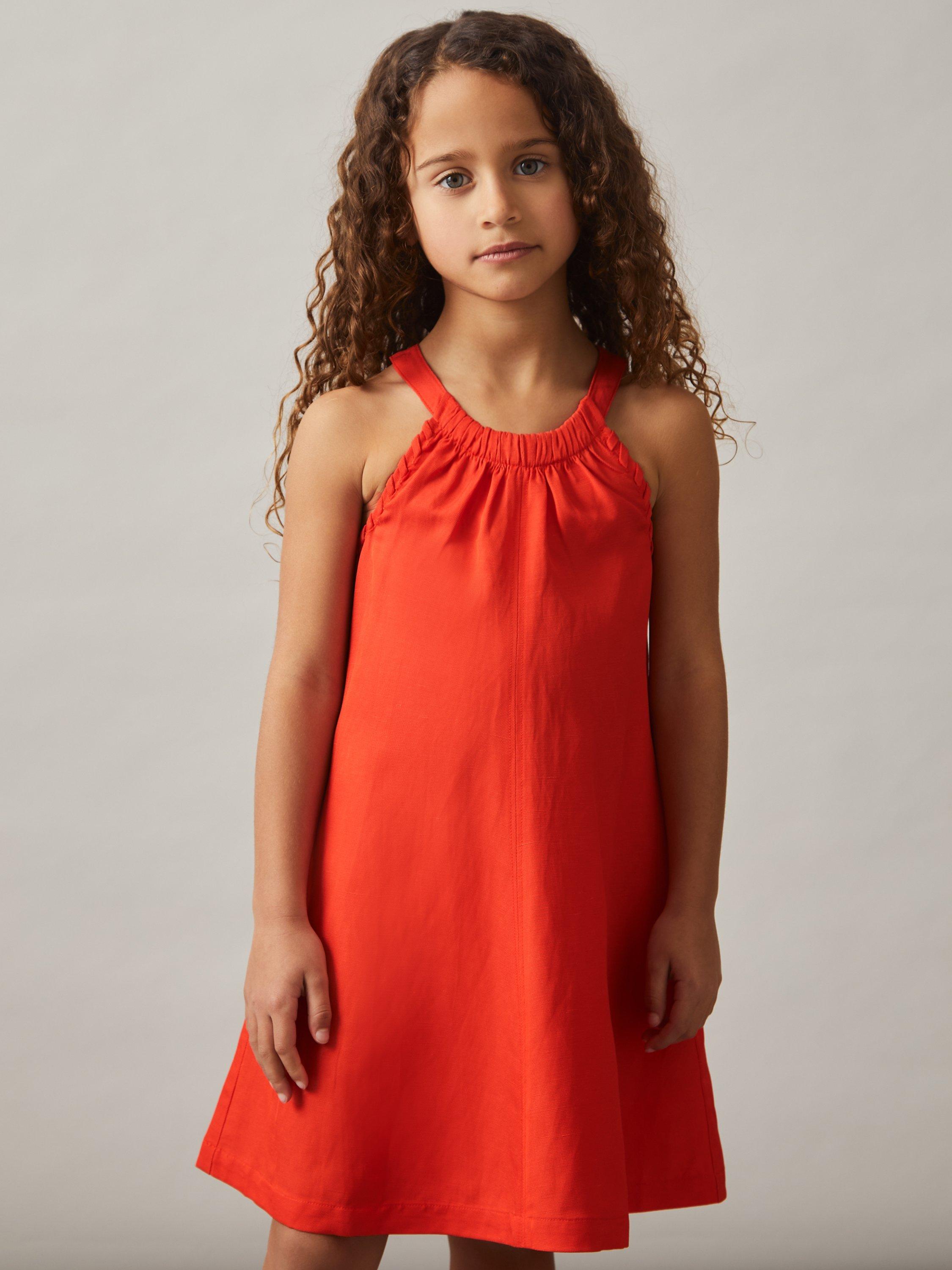 Product image 2 of 3, which shows Reiss Kids' Erika Whipstitch Sleeveless Dress, Red, 4-5 years