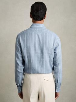 Reiss Ruban Linen Button-Through Stripe Shirt, Airforce Blue/White - view 2, Airforce Blue/White