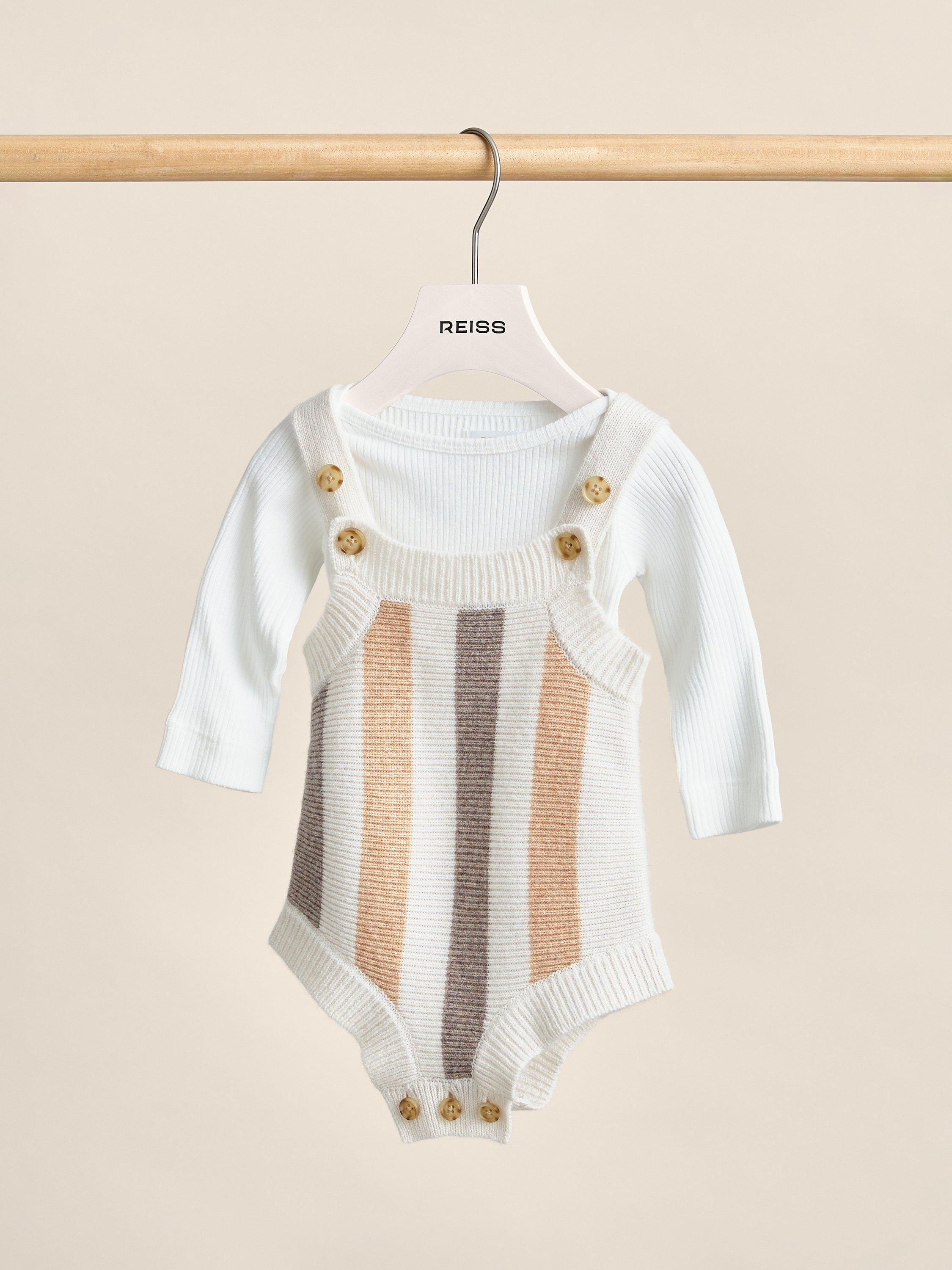 Product image 2 of 4, which shows Reiss Baby Cyra Stripe Knit Romper & Long Sleeve Top Set, Neutral, 3-6 months