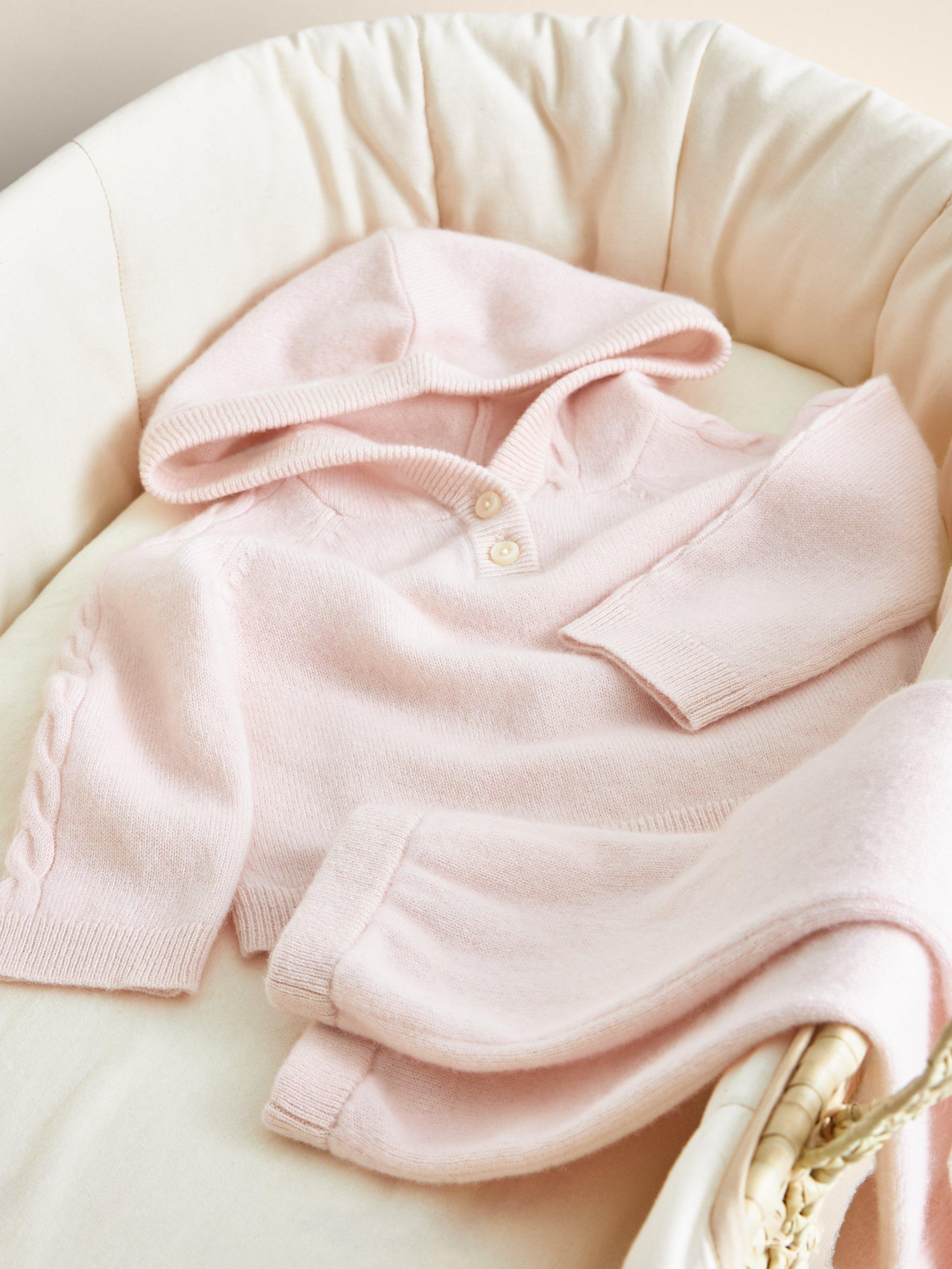 Product image 1 of 4, which shows Reiss Baby Eder Cashmere Sleepsuit, Pink, 0-3 months