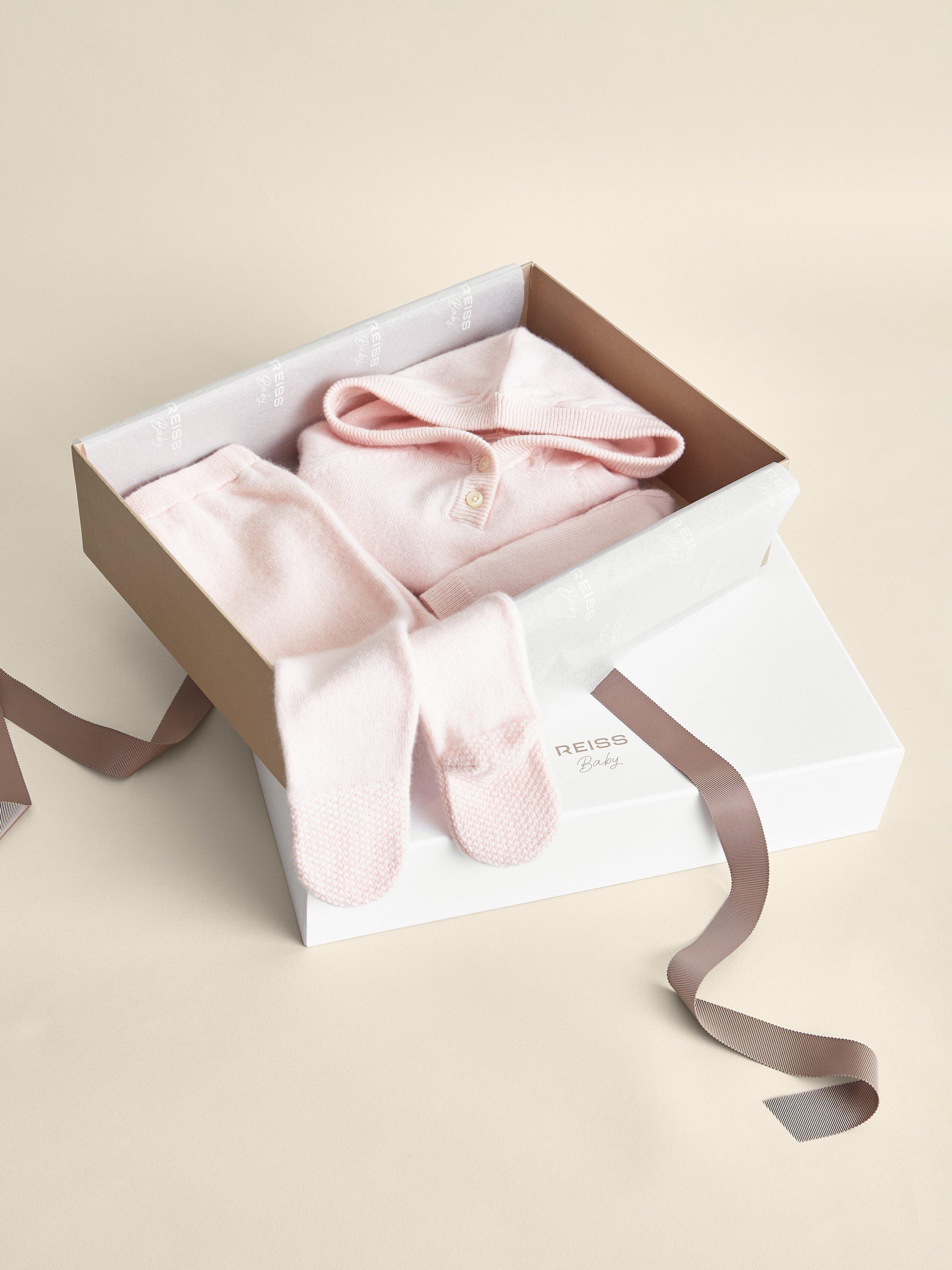 Product image 2 of 4, which shows Reiss Baby Eder Cashmere Sleepsuit, Pink, 0-3 months