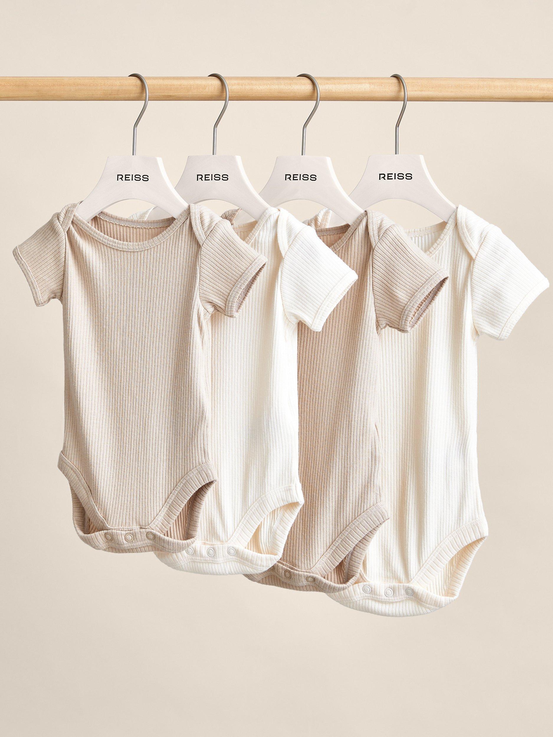 Product image 1 of 3, which shows Reiss Baby Cotton Blend Bodysuit, Pack of 4, Neutral, One Size