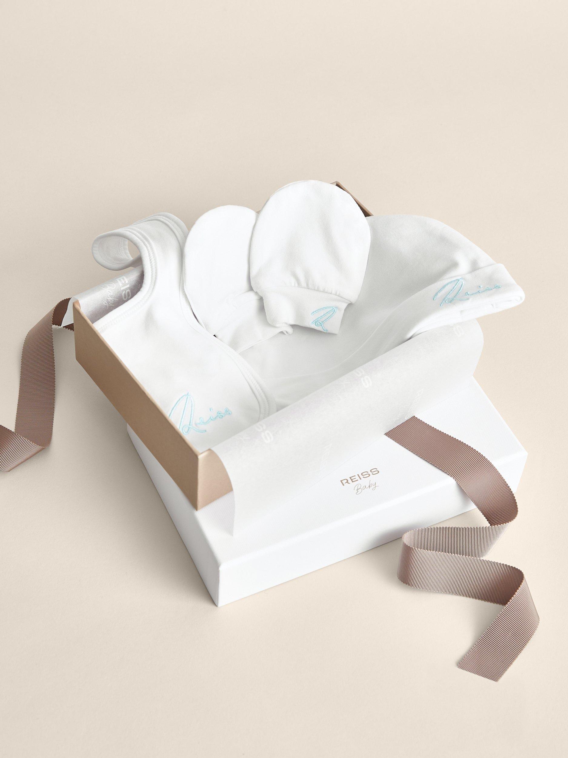 Reiss Baby Olyv Hat, Bib and Mittens Set, White