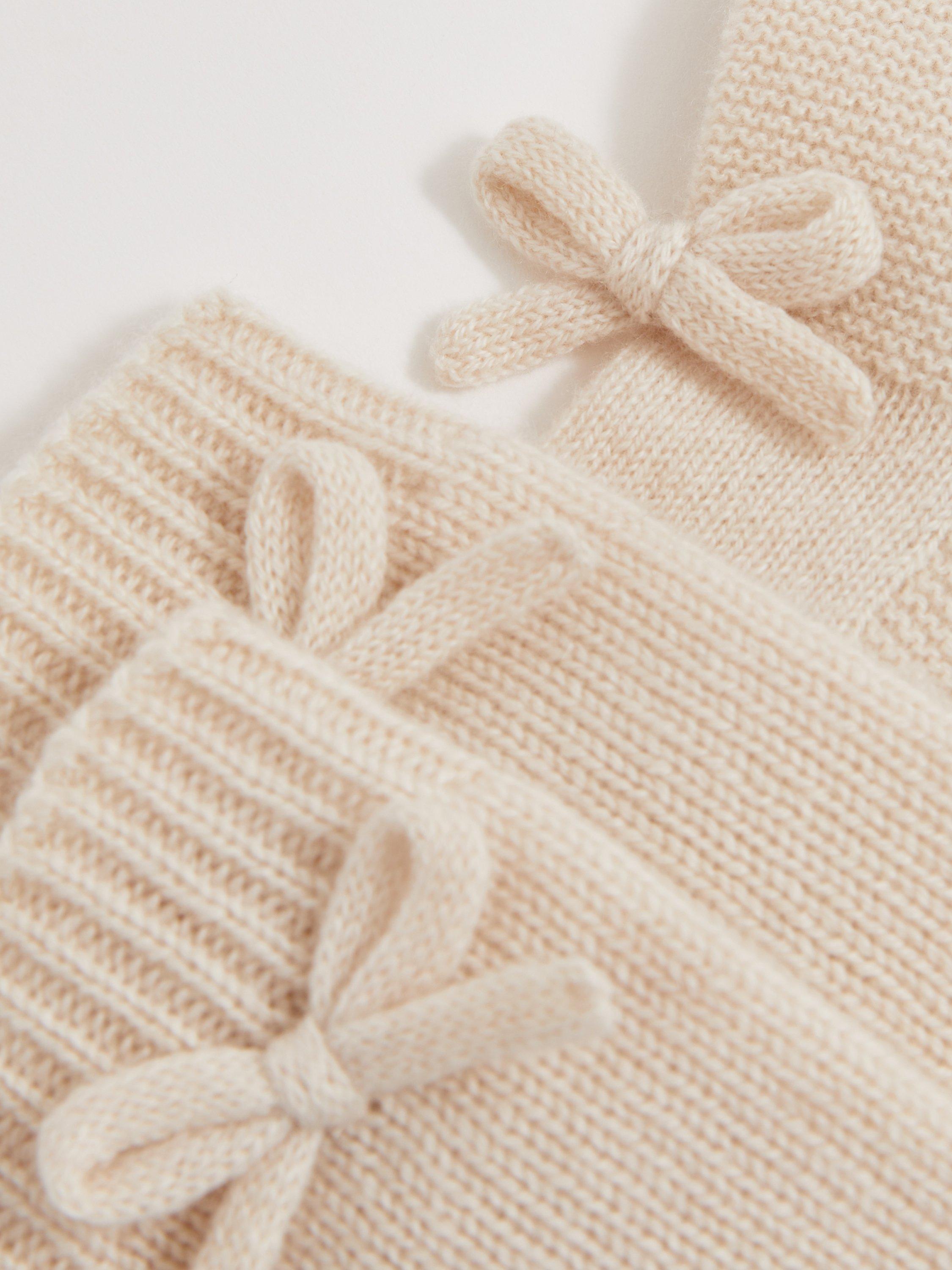 Product image 2 of 5, which shows Reiss Baby Rivelin Knitted Boots and Mittens Set, Ivory, One Size