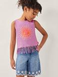 Monsoon Kids' Cotton Fringe Vest Top, Lilac