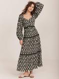 Mint Velvet Floral Contrast Trim Maxi Dress, Black/Multi