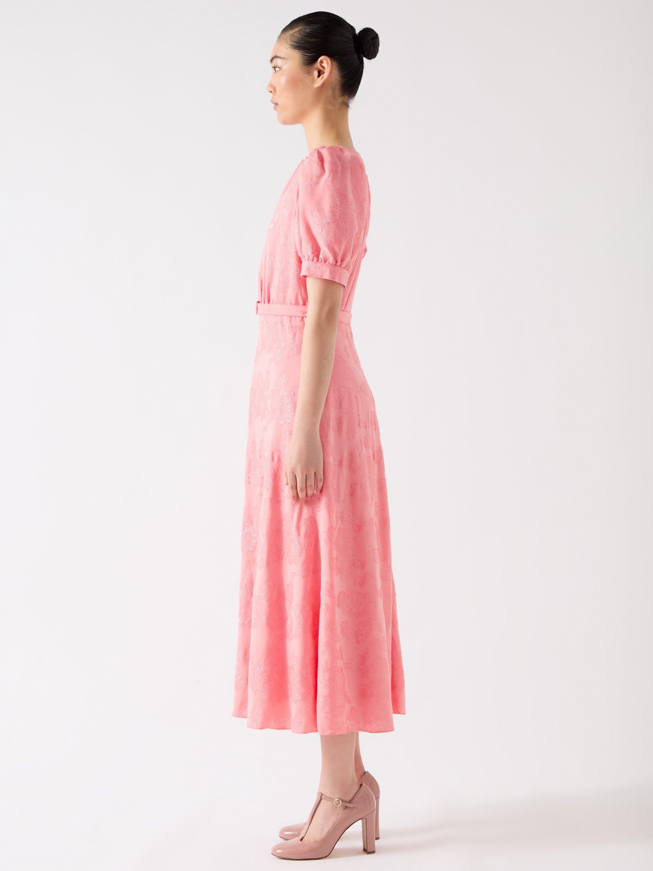 Product image 2 of 4, which shows L.K.Bennett Pearl Jacquard Midi Dress, Rose, 20