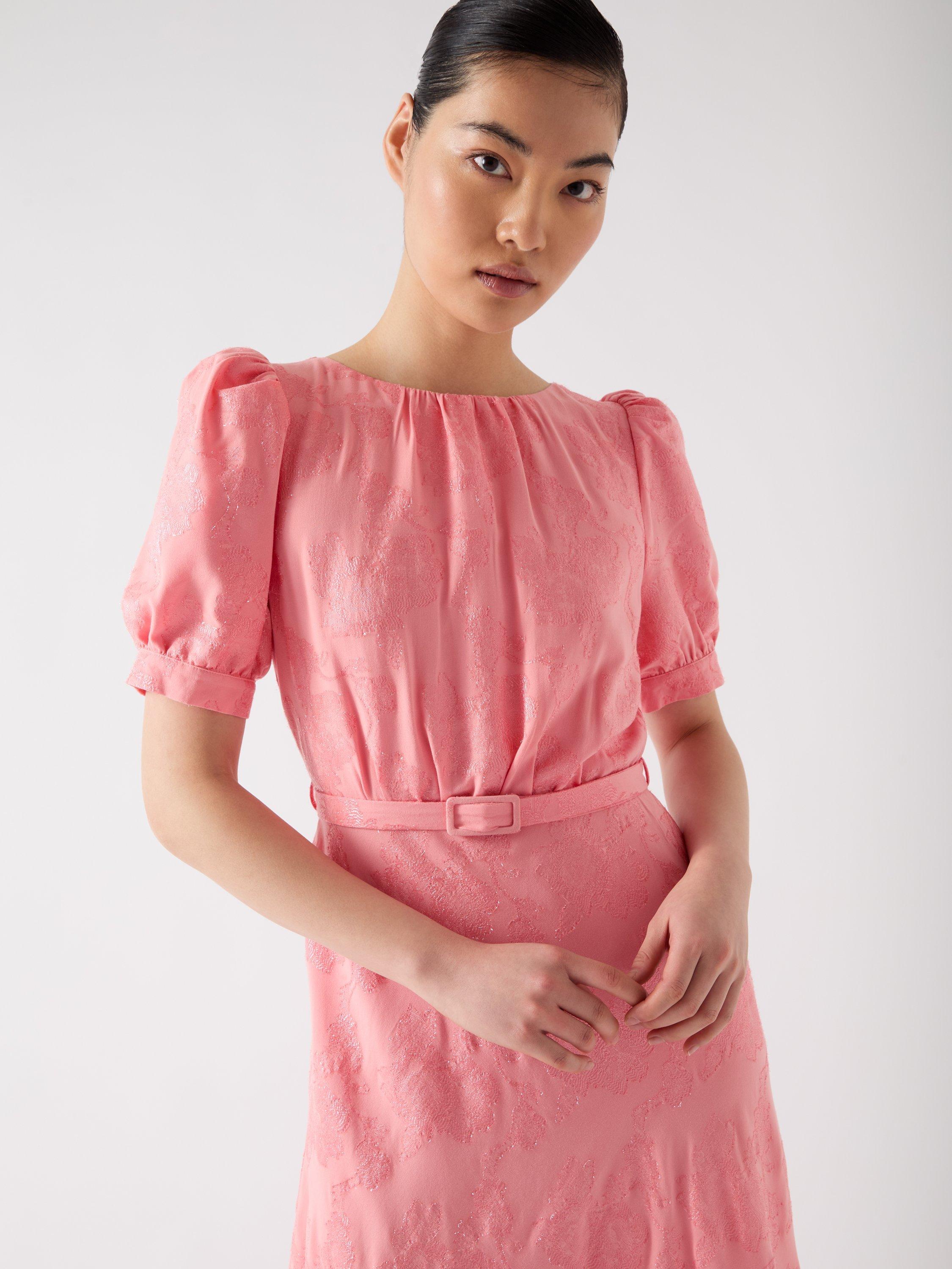 Product image 3 of 4, which shows L.K.Bennett Pearl Jacquard Midi Dress, Rose, 20