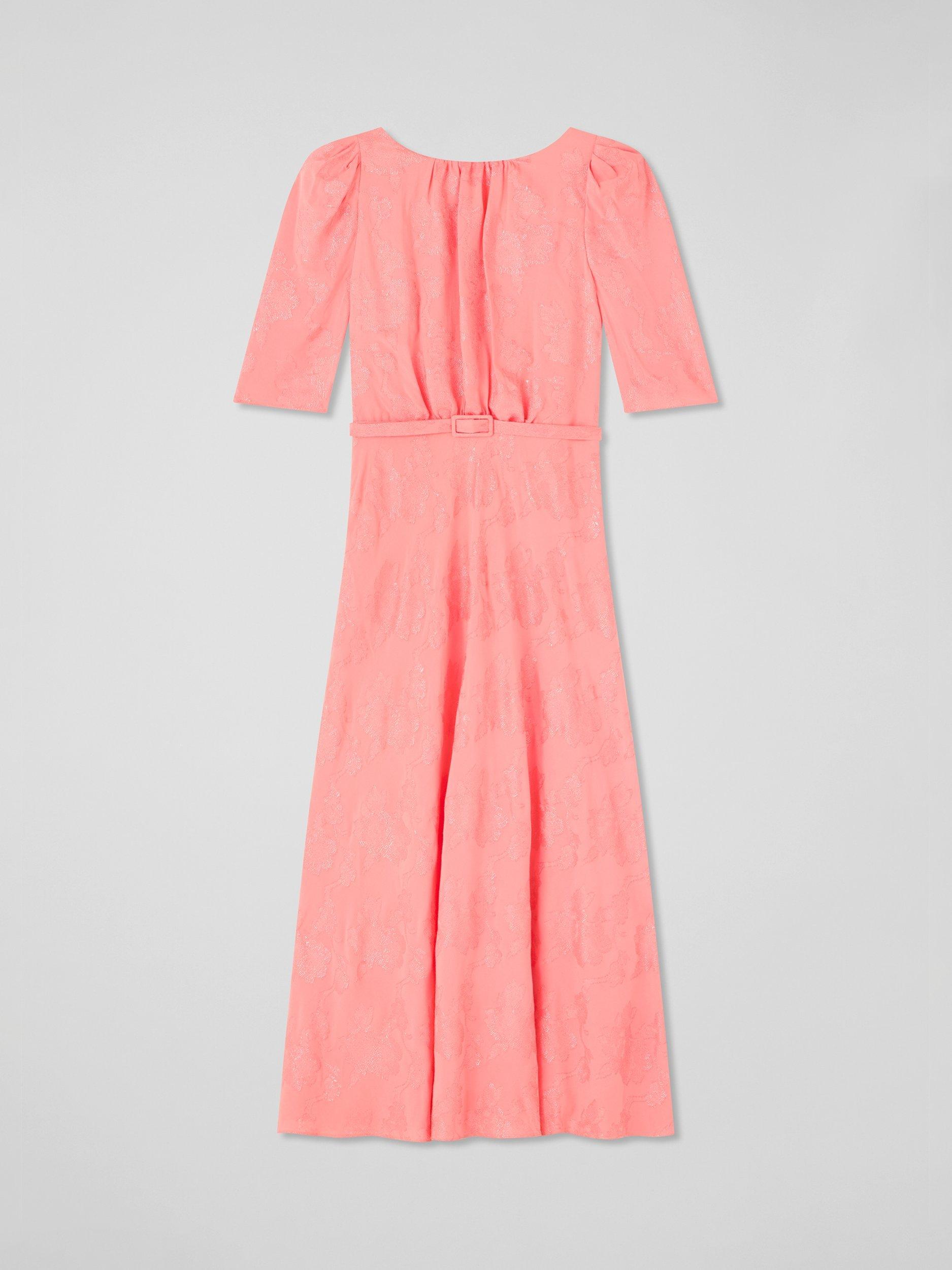 Product image 4 of 4, which shows L.K.Bennett Pearl Jacquard Midi Dress, Rose, 20