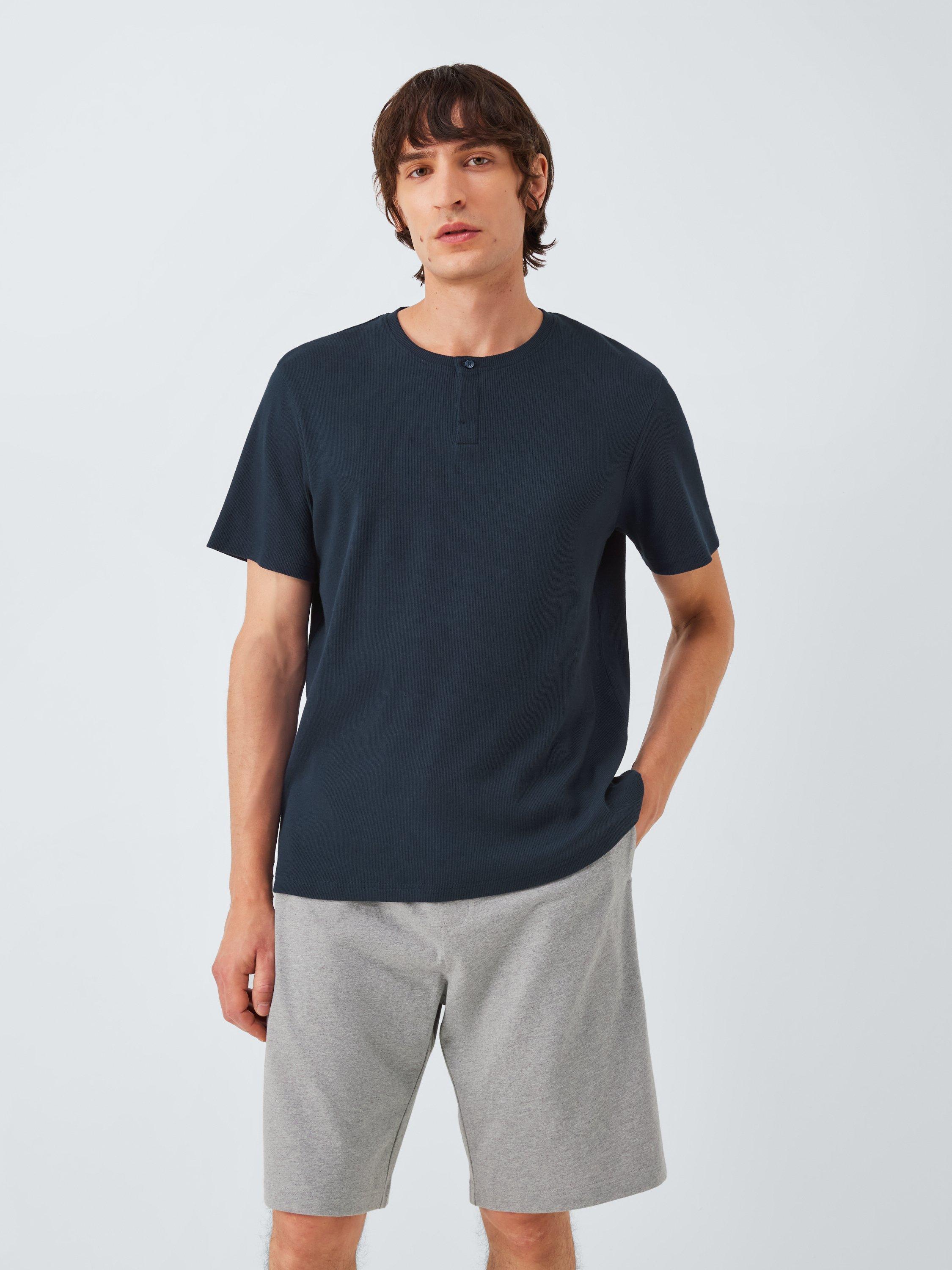 Product image 1 of 6, which shows John Lewis Waffle Jersey Short Pyjama Set, Blue Navy, S