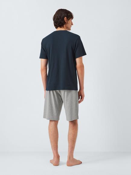 John Lewis Ribbed Jersey T-Shirt Short Pyjama Set, Blue Navy - view 2, Blue Navy