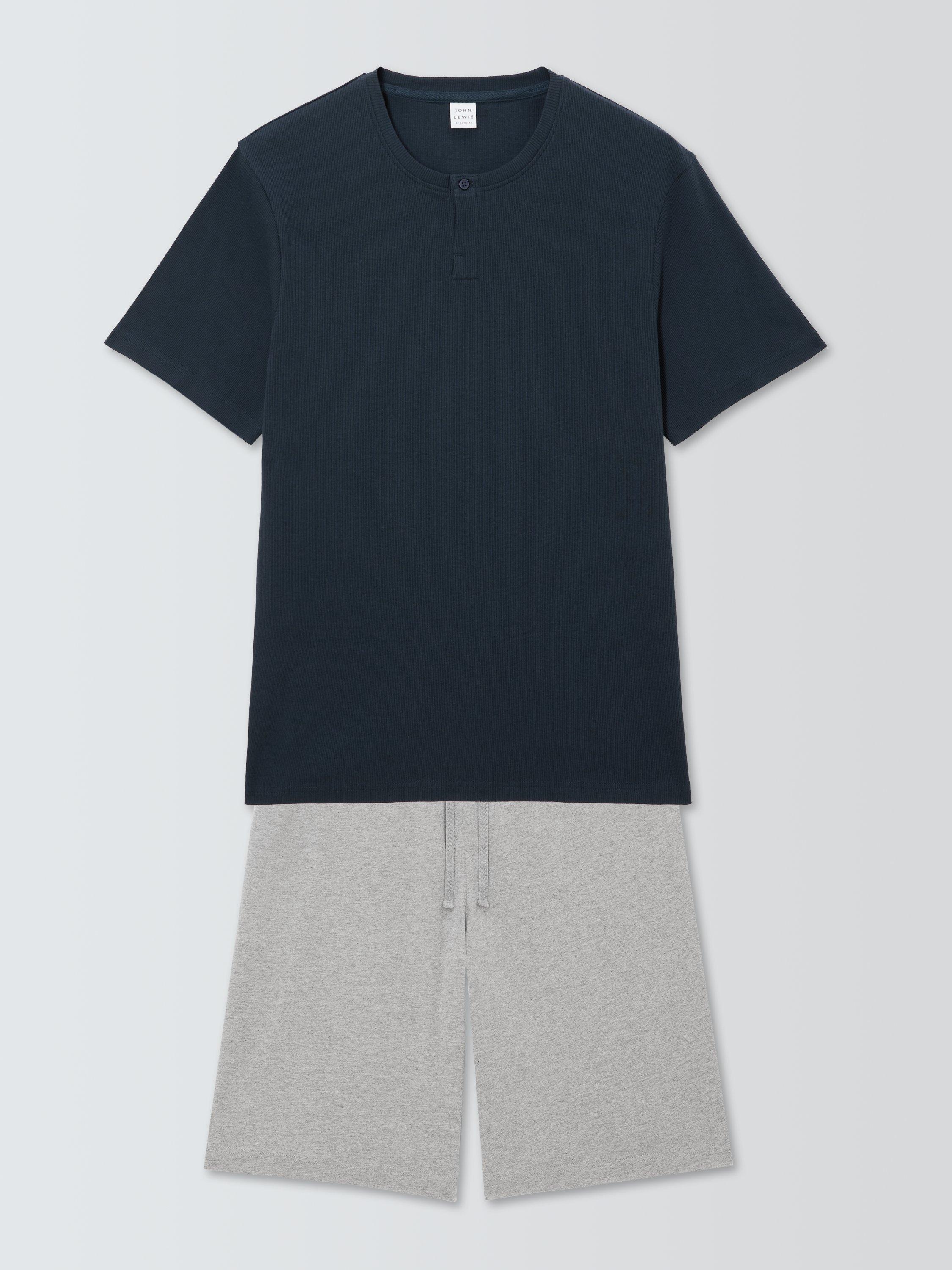 Product image 4 of 6, which shows John Lewis Waffle Jersey Short Pyjama Set, Blue Navy, S