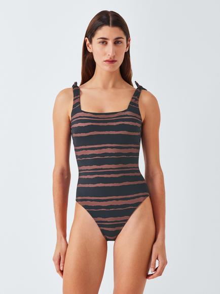 John Lewis Cannes Square Neck Swimsuit, Choc Stripe, Choc Stripe
