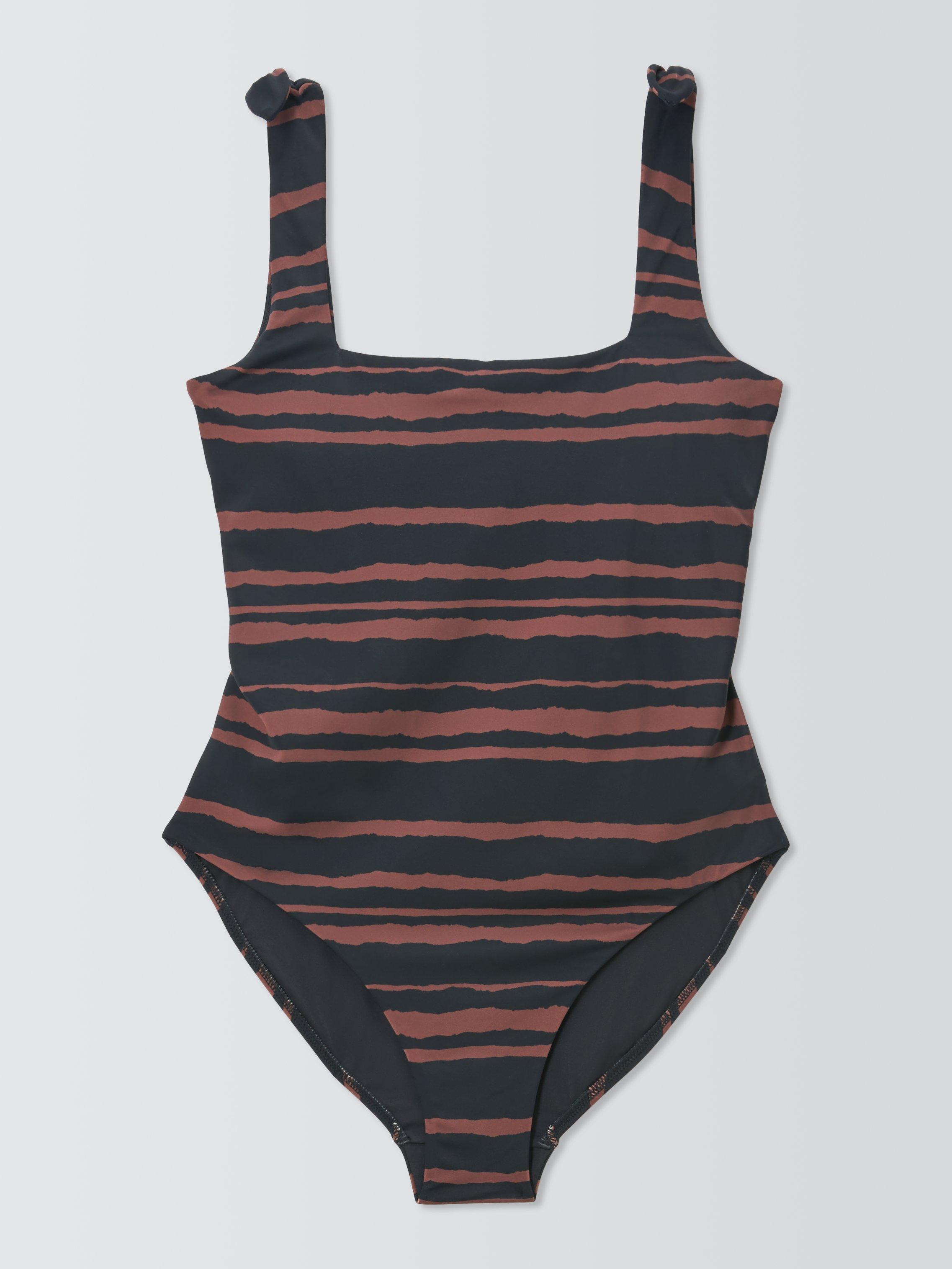Product image 4 of 6, which shows John Lewis Cannes Square Neck Swimsuit, Choc Stripe, 8