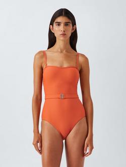 John Lewis Palma Belt Bandeau Swimsuit, Rust, Rust