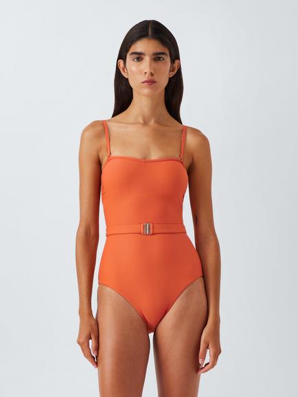 John Lewis Palma Belt Bandeau Swimsuit, Rust, Rust