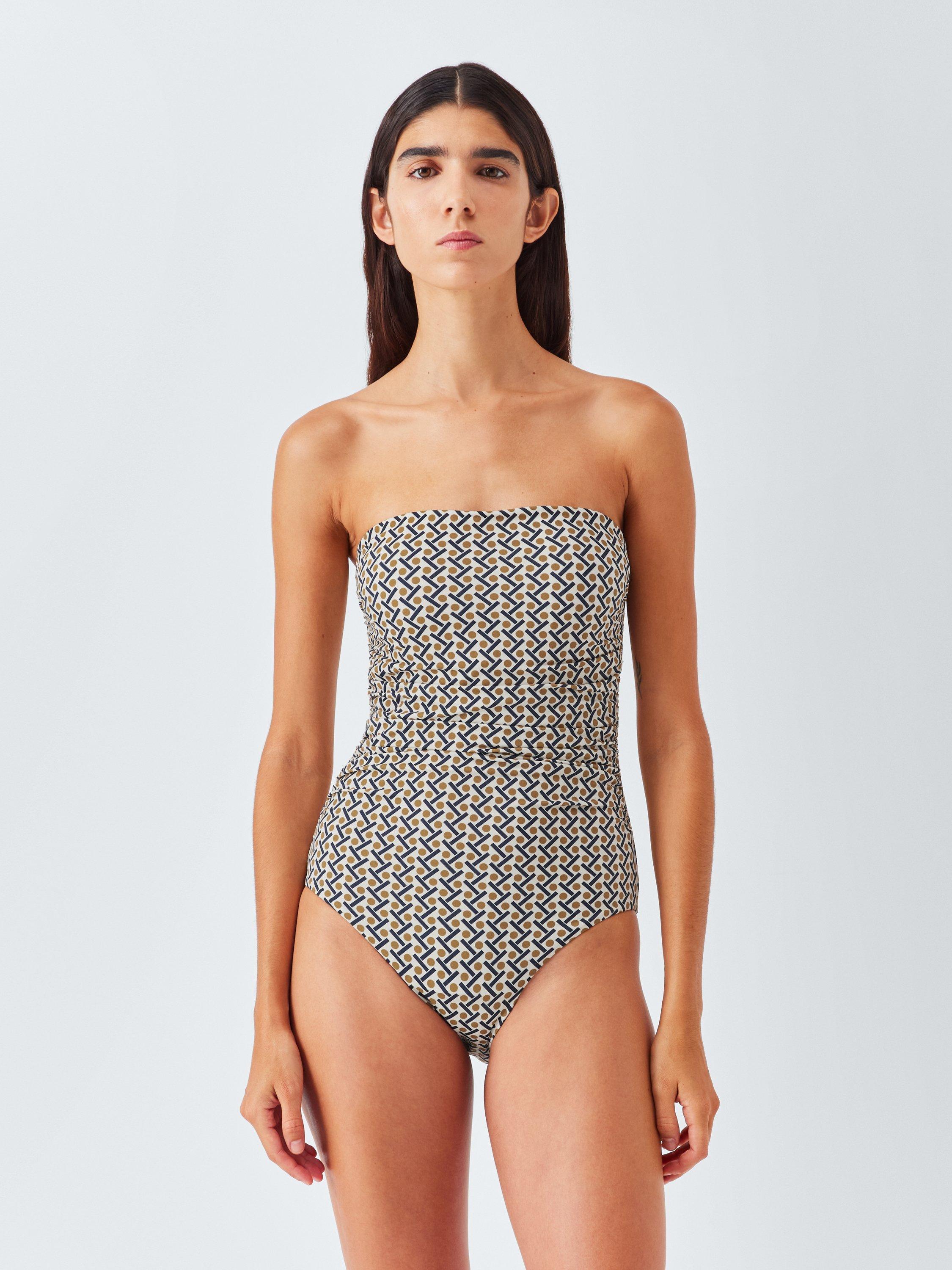 Product image 1 of 6, which shows John Lewis Roma Geo Bandeau Swimsuit, Multi, 8