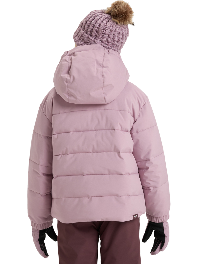 Product image 2 of 5, which shows Roxy Kids' Snowyhill Technical Hooded Puffer Jacket, Discreet Mauve, 8 years