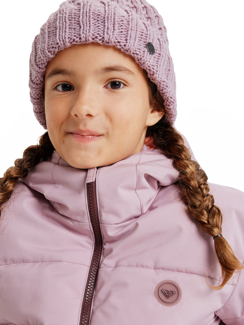 Product image 4 of 5, which shows Roxy Kids' Snowyhill Technical Hooded Puffer Jacket, Discreet Mauve, 8 years
