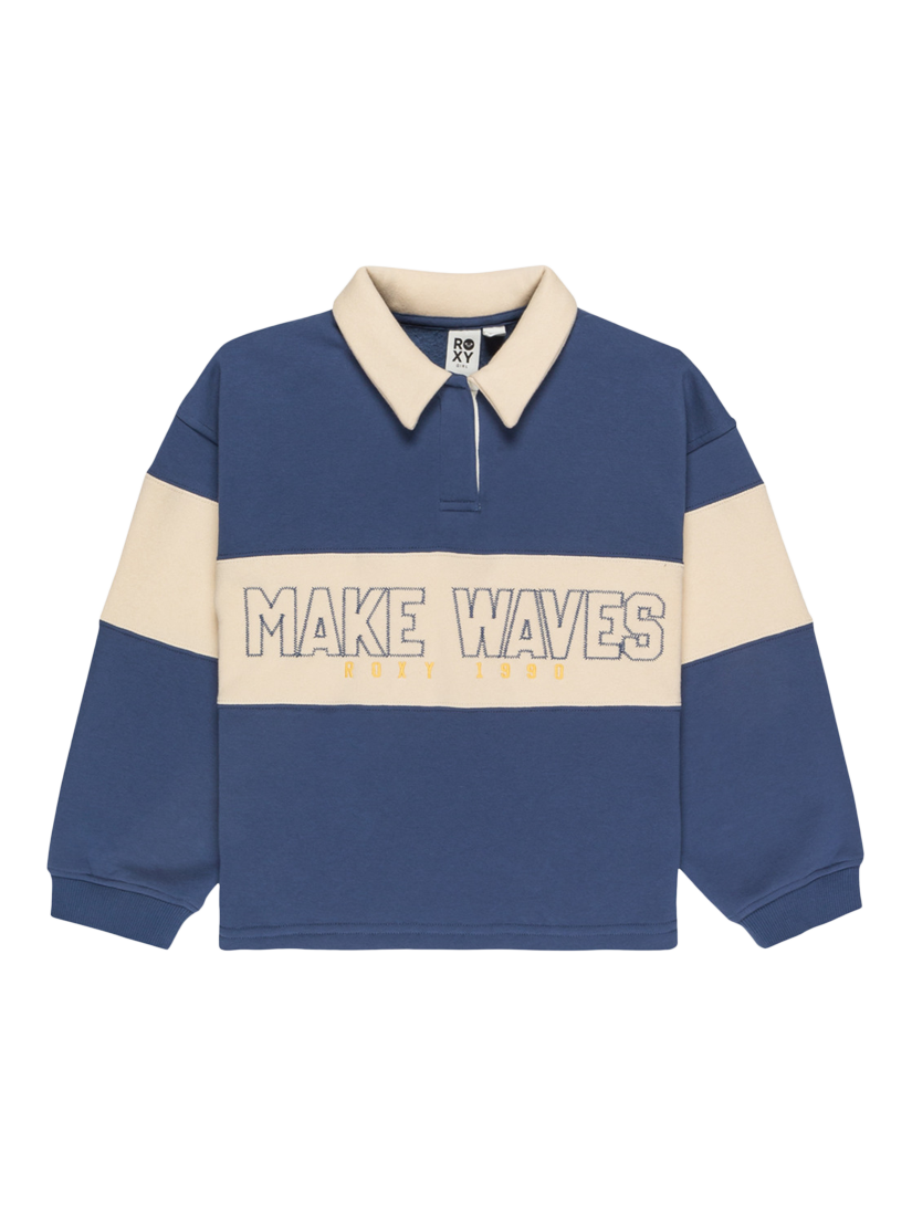 Product image 1 of 2, which shows Roxy Kids' Iconic Waves Cotton Blend Sweatshirt, Vintage Indigo, 10 years