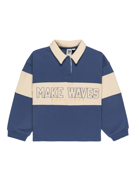 Roxy Kids' Iconic Waves Cotton Blend Sweatshirt, Vintage Indigo, Vintage Indigo