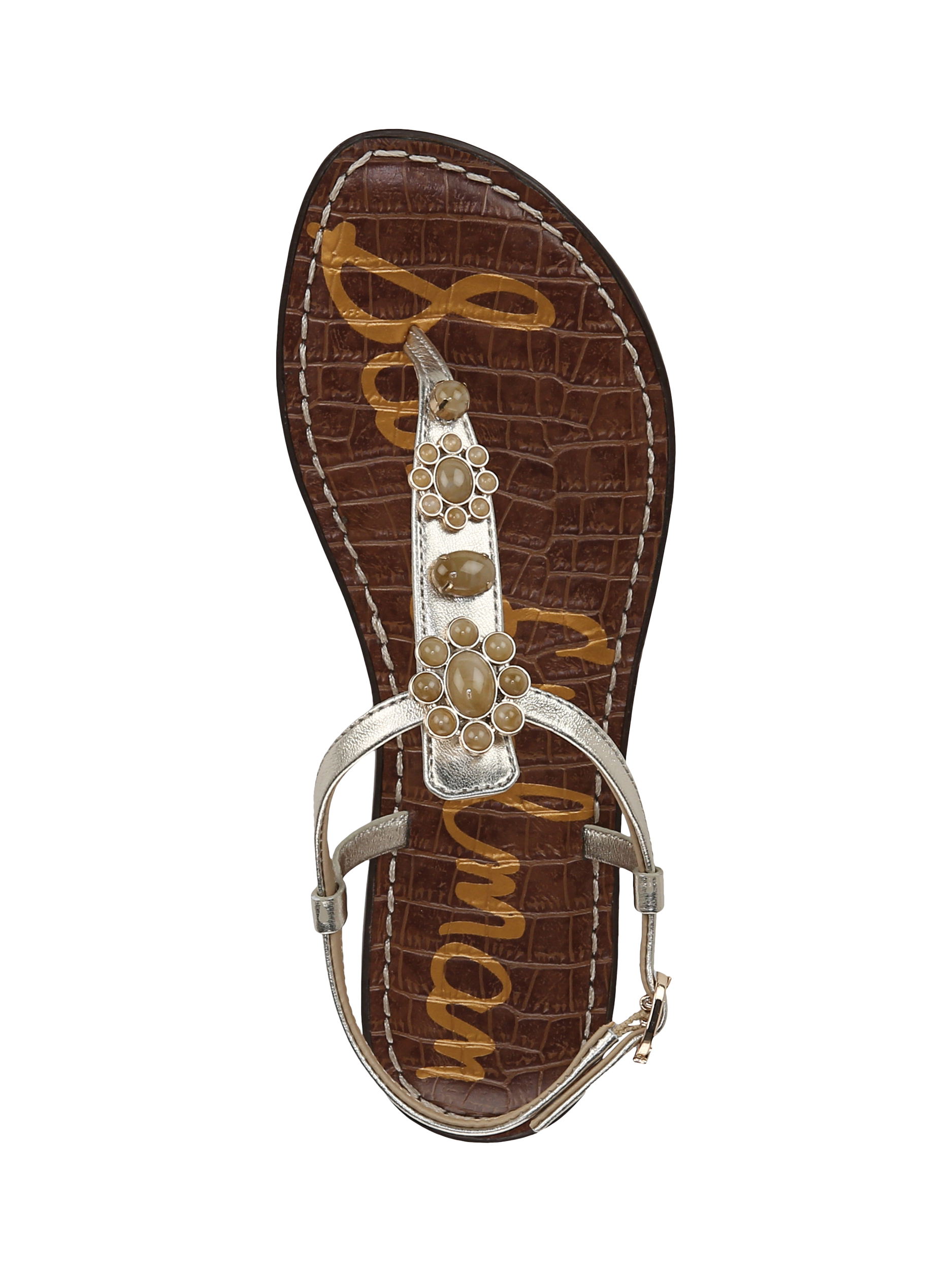Product image 3 of 6, which shows Sam Edelman Gigi Ray Embellished Toe Post Sandals, Gold, 3