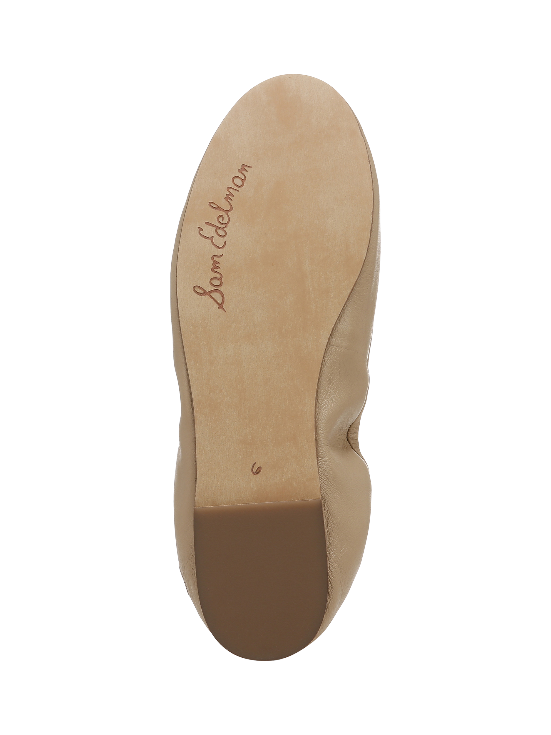 Product image 6 of 6, which shows Sam Edelman Felicia Leather Ballerina Pumps, Soft Beige, 3