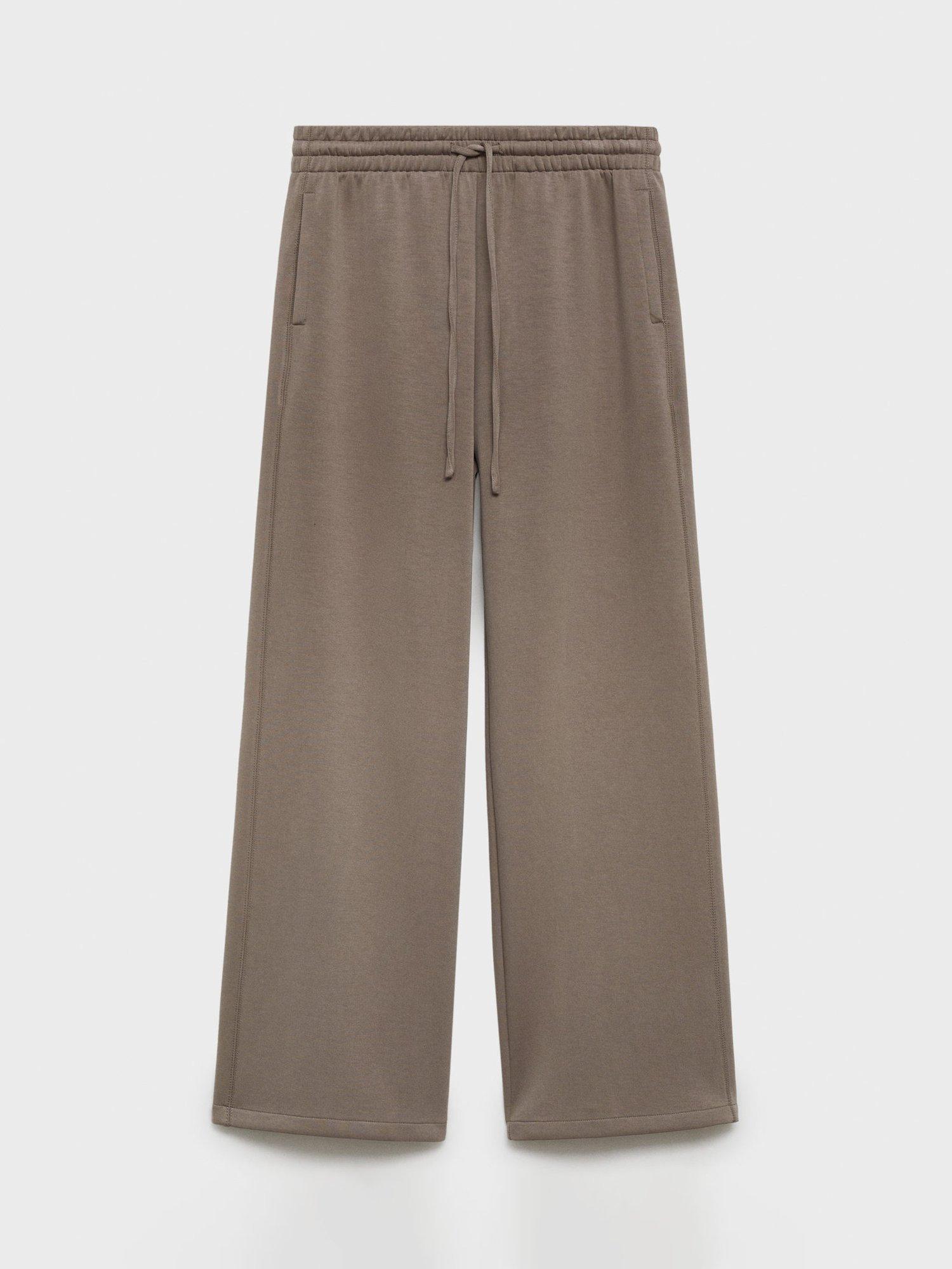 Product image 3 of 8, which shows Mango Nei Wide Leg Mixed Blend Drawstring Trousers, Medium Brown, L