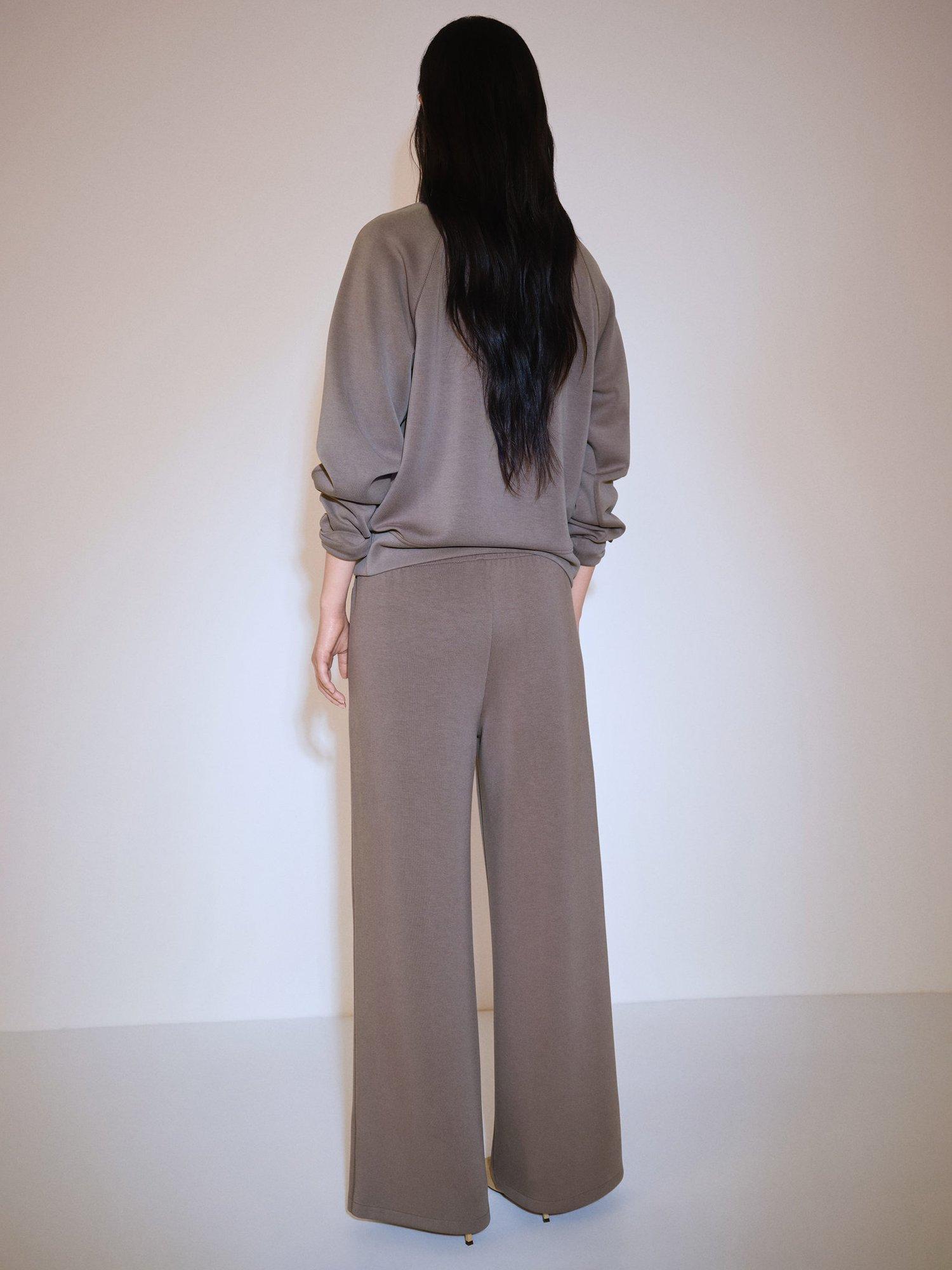 Product image 4 of 8, which shows Mango Nei Wide Leg Mixed Blend Drawstring Trousers, Medium Brown, L