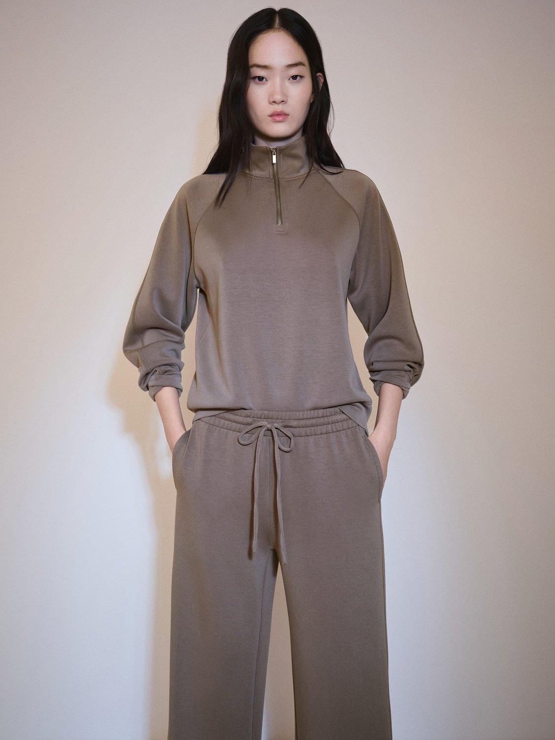 Product image 6 of 8, which shows Mango Nei Wide Leg Mixed Blend Drawstring Trousers, Medium Brown, L