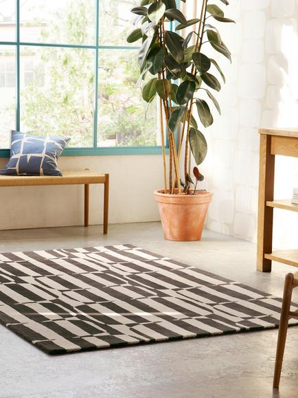 Scion Lohko Stripe Pure Wool Rug - view 2, Charcoal