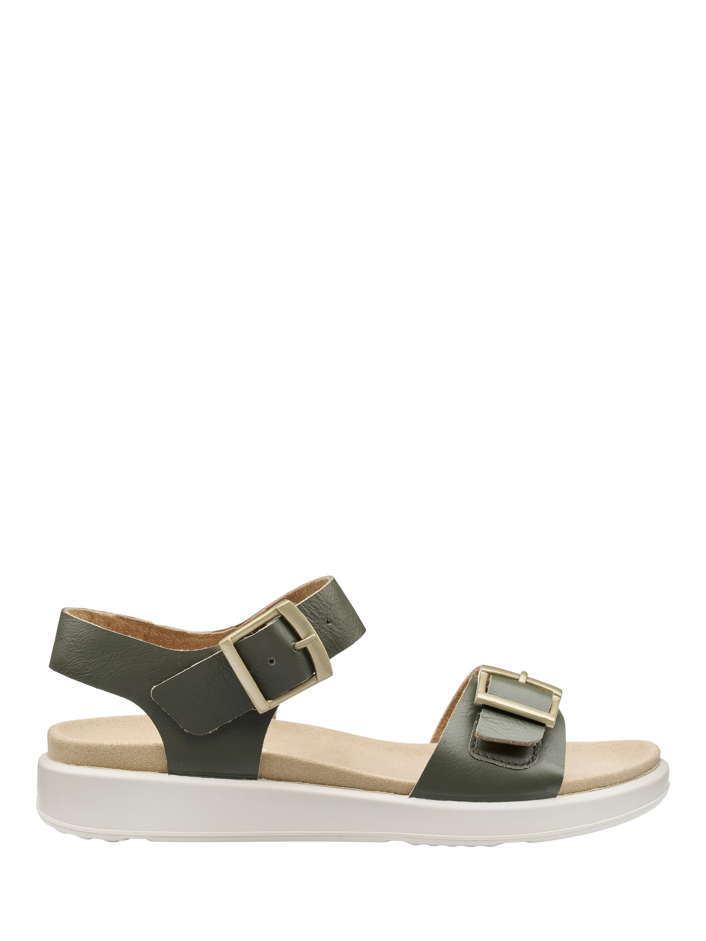Product image 1 of 4, which shows Hotter Corfu Leather Strappy Sandals, Khaki, 3