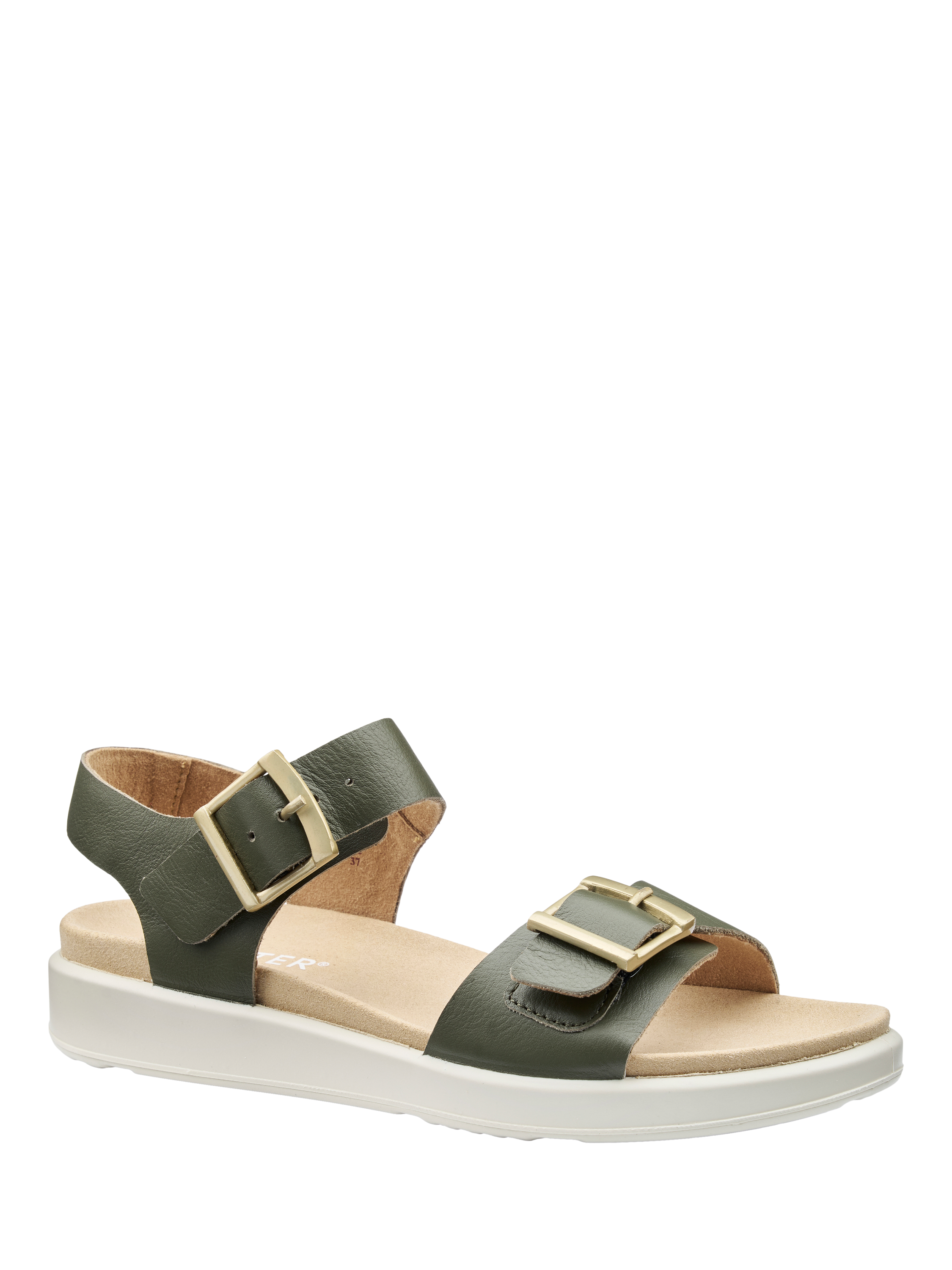 Product image 2 of 4, which shows Hotter Corfu Leather Strappy Sandals, Khaki, 3
