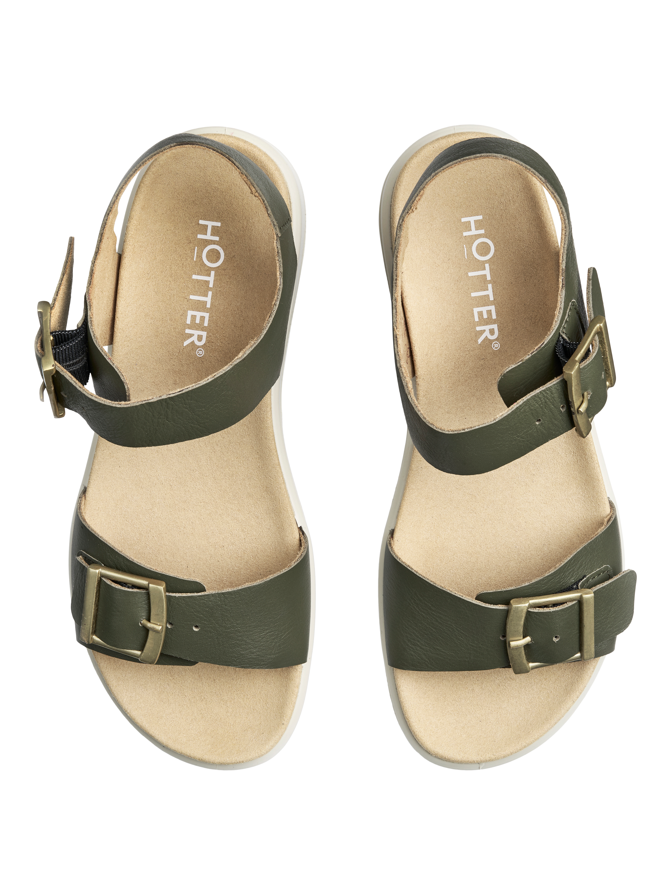 Product image 3 of 4, which shows Hotter Corfu Leather Strappy Sandals, Khaki, 3