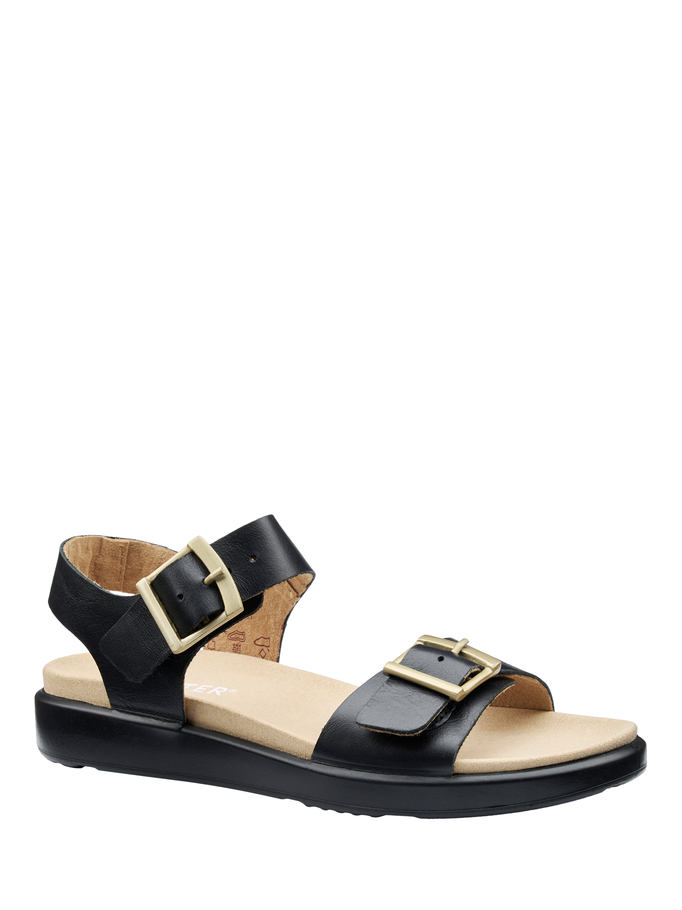 Product image 2 of 4, which shows Hotter Corfu Wide Fit Leather Strappy Sandals, Black, 3W