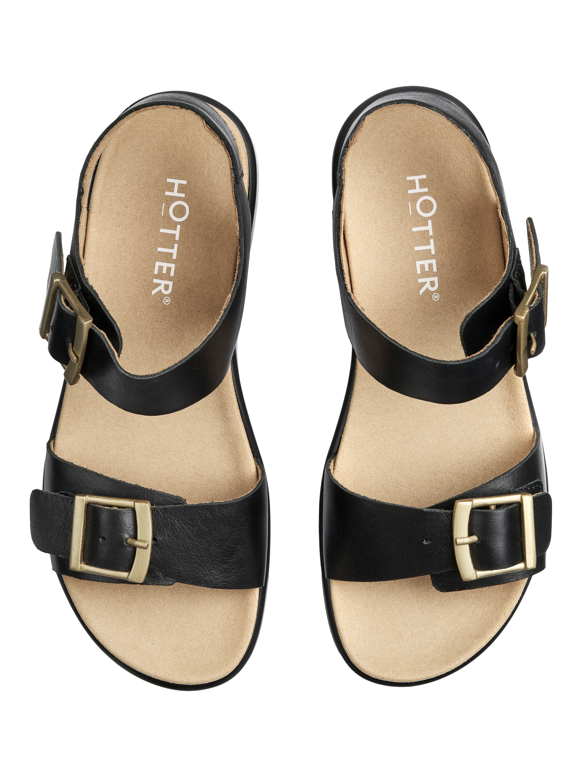 Product image 3 of 4, which shows Hotter Corfu Wide Fit Leather Strappy Sandals, Black, 3W
