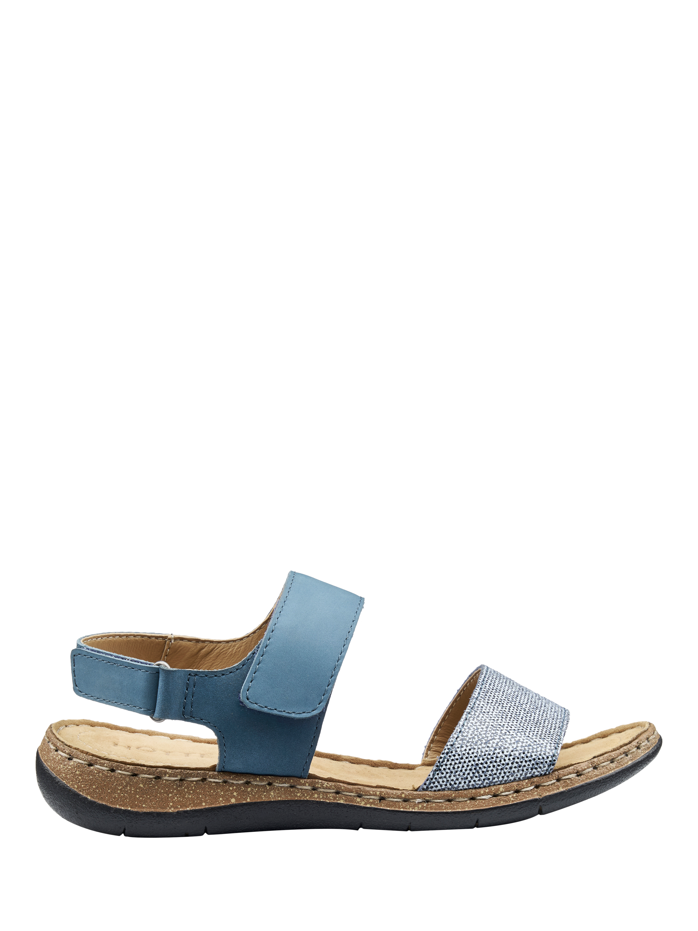 Product image 1 of 5, which shows Hotter Petra Wide Fit Nubuck Strappy Sandals, Aquatic Blue, 3W