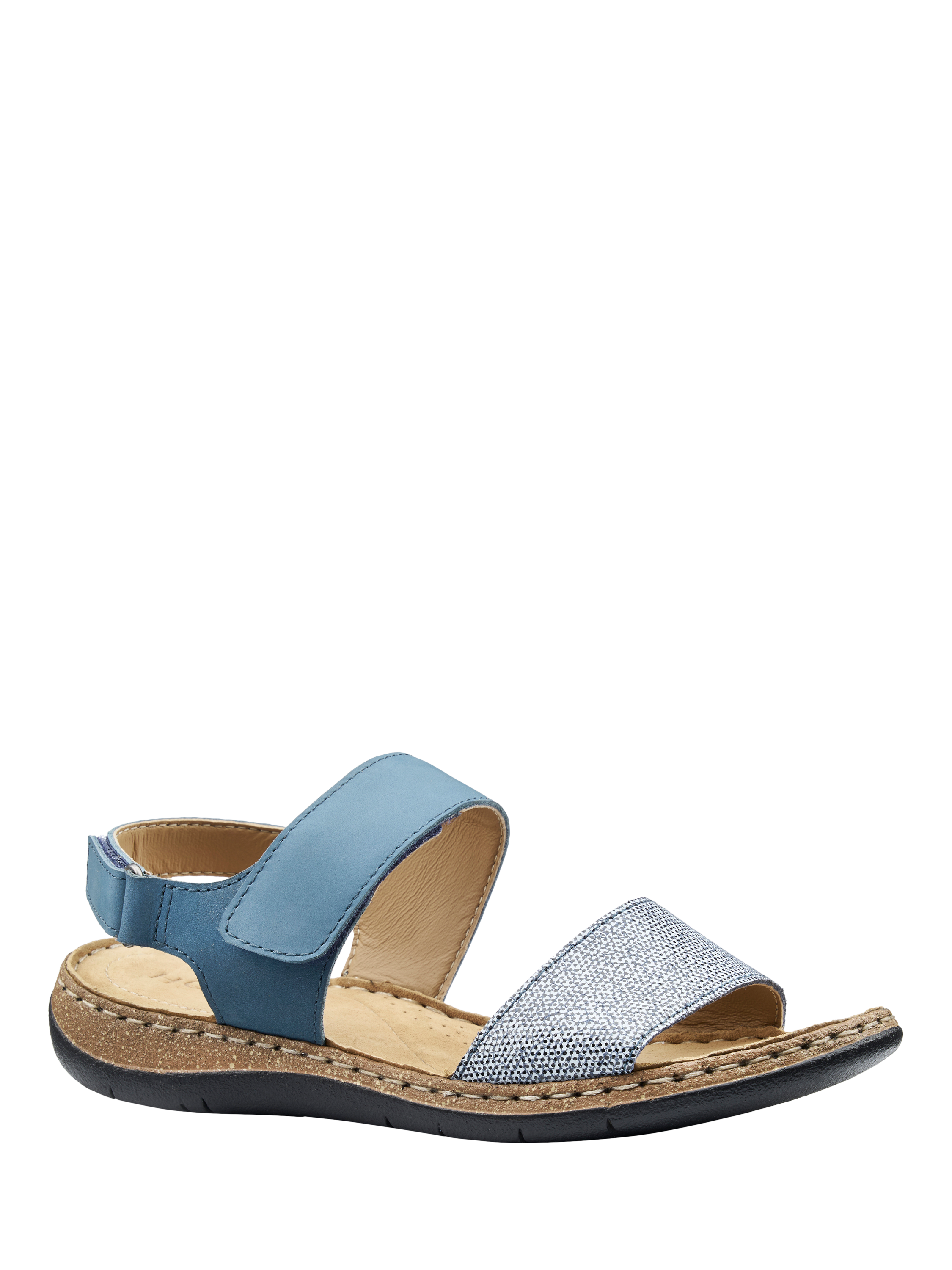 Product image 2 of 5, which shows Hotter Petra Wide Fit Nubuck Strappy Sandals, Aquatic Blue, 3W