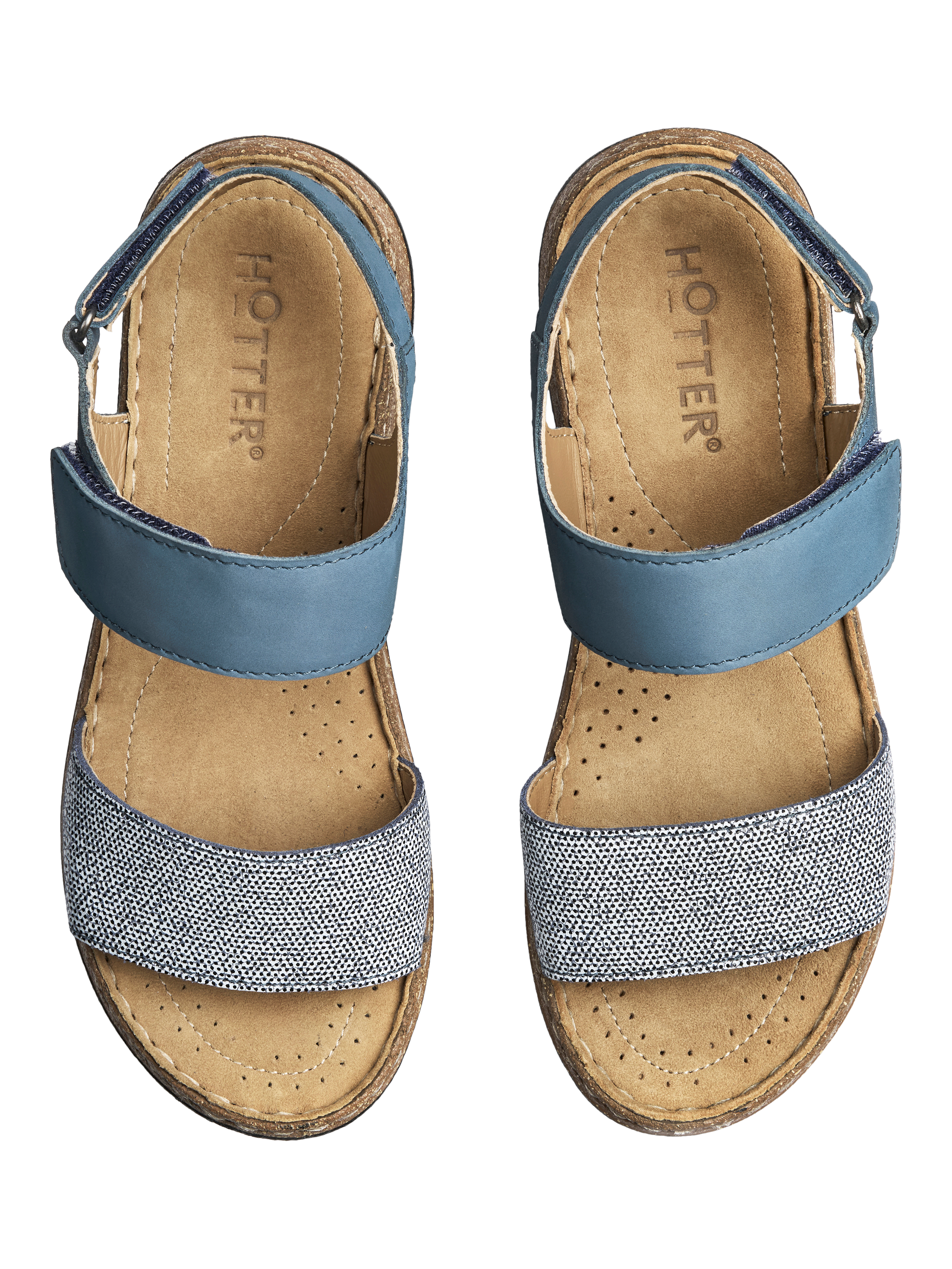 Product image 3 of 5, which shows Hotter Petra Wide Fit Nubuck Strappy Sandals, Aquatic Blue, 3W