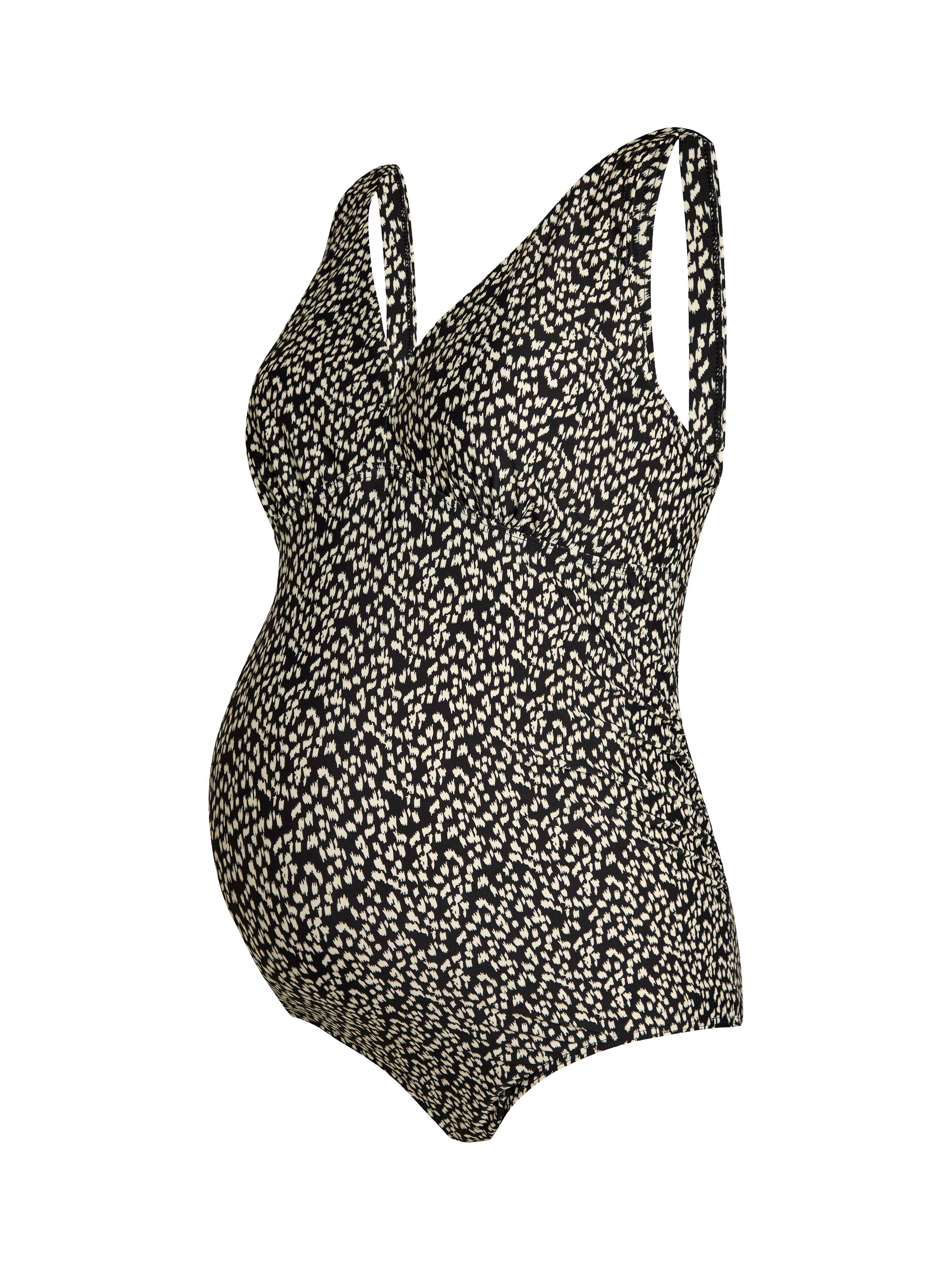 Product image 3 of 6, which shows JoJo Maman Bébé Animal Print V-Neck Maternity Swimsuit, Black, S