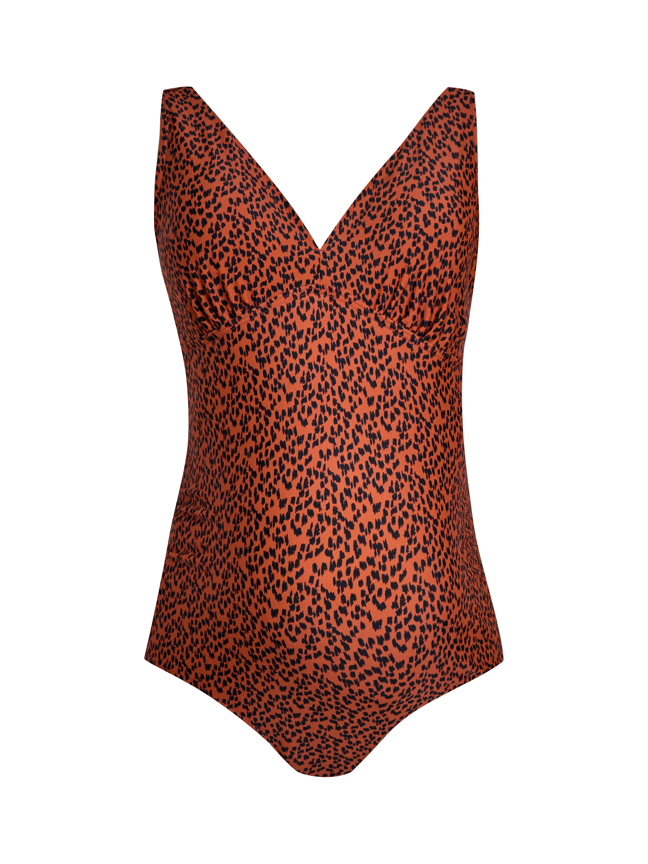 Product image 1 of 4, which shows JoJo Maman Bébé Animal Print V-Neck Maternity Swimsuit, Rust, S