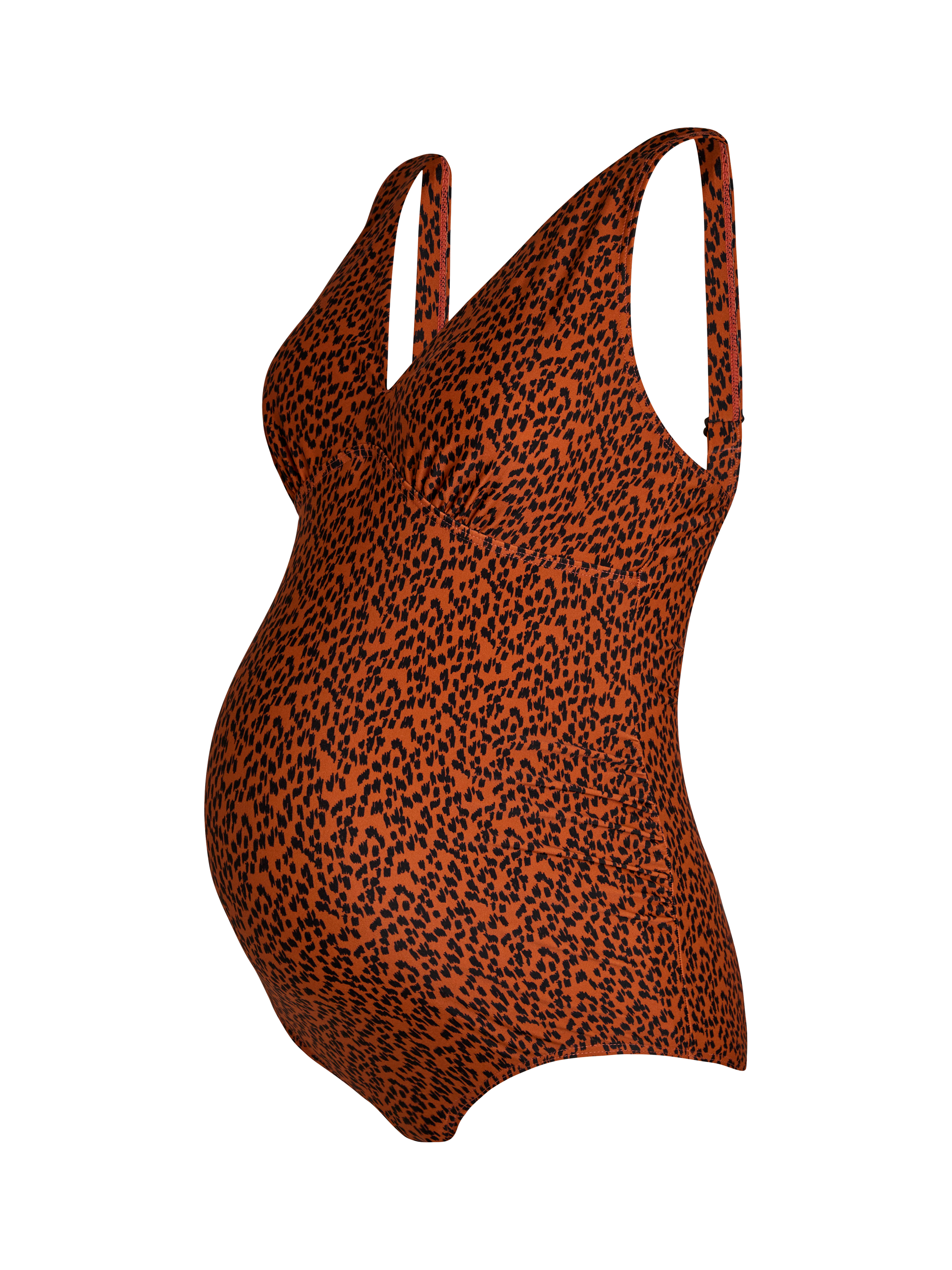 Product image 2 of 4, which shows JoJo Maman Bébé Animal Print V-Neck Maternity Swimsuit, Rust, S