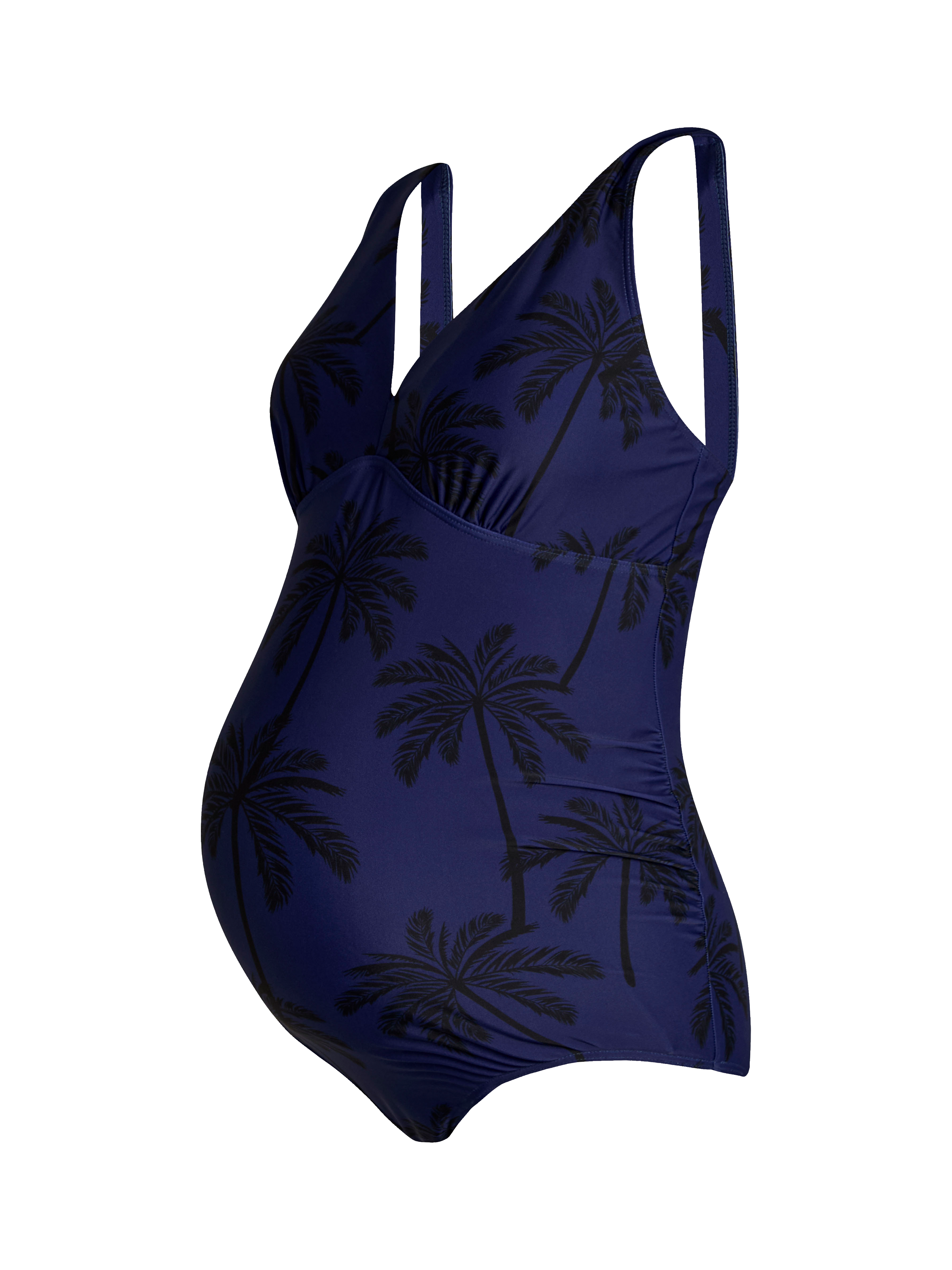Product image 4 of 6, which shows JoJo Maman Bébé Palm Tree V-Neck Maternity Swimsuit, Navy, S