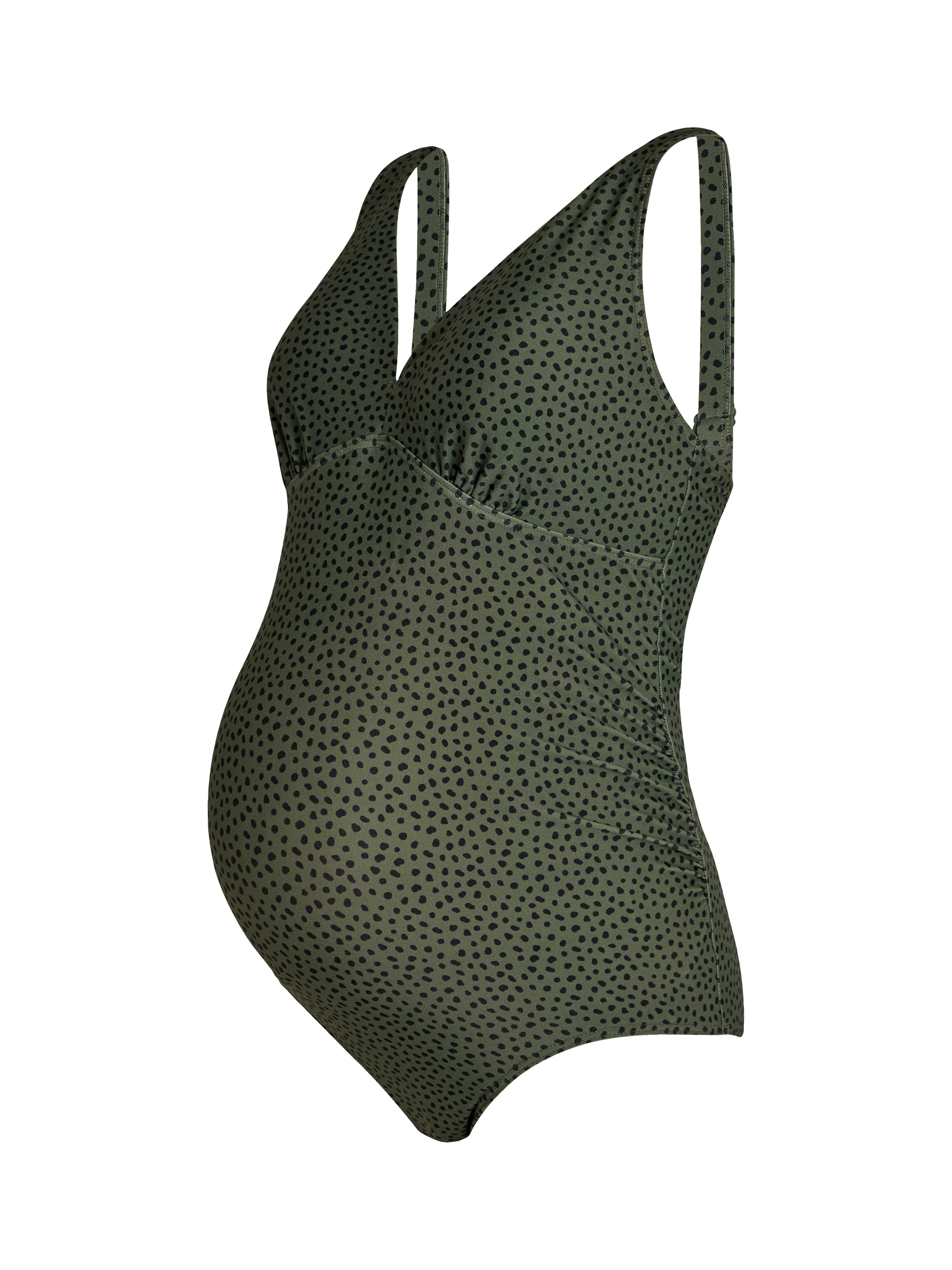 Product image 4 of 7, which shows JoJo Maman Bébé Spot V-Neck Maternity Swimsuit, Khaki, S